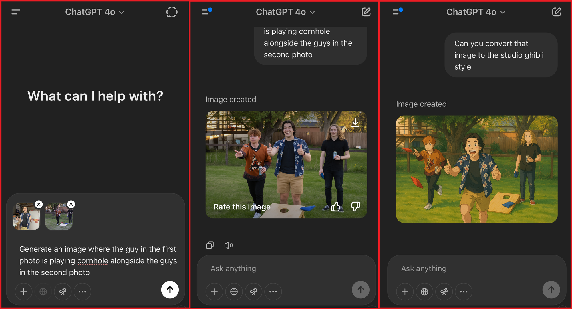 Image guide showing how to create a Studio Ghibli meme using ChatGPT