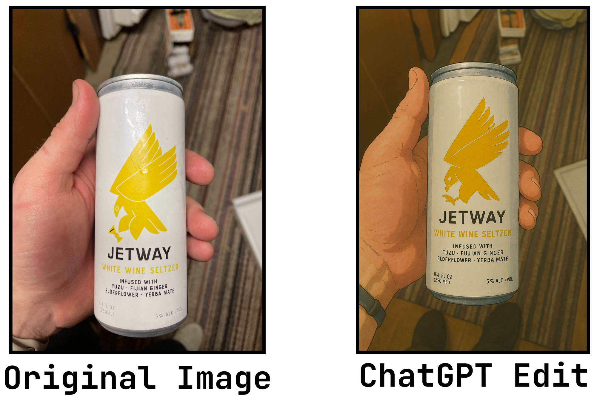 Comparison between a ChatGPT and original image showing the new text capabilities of the generator