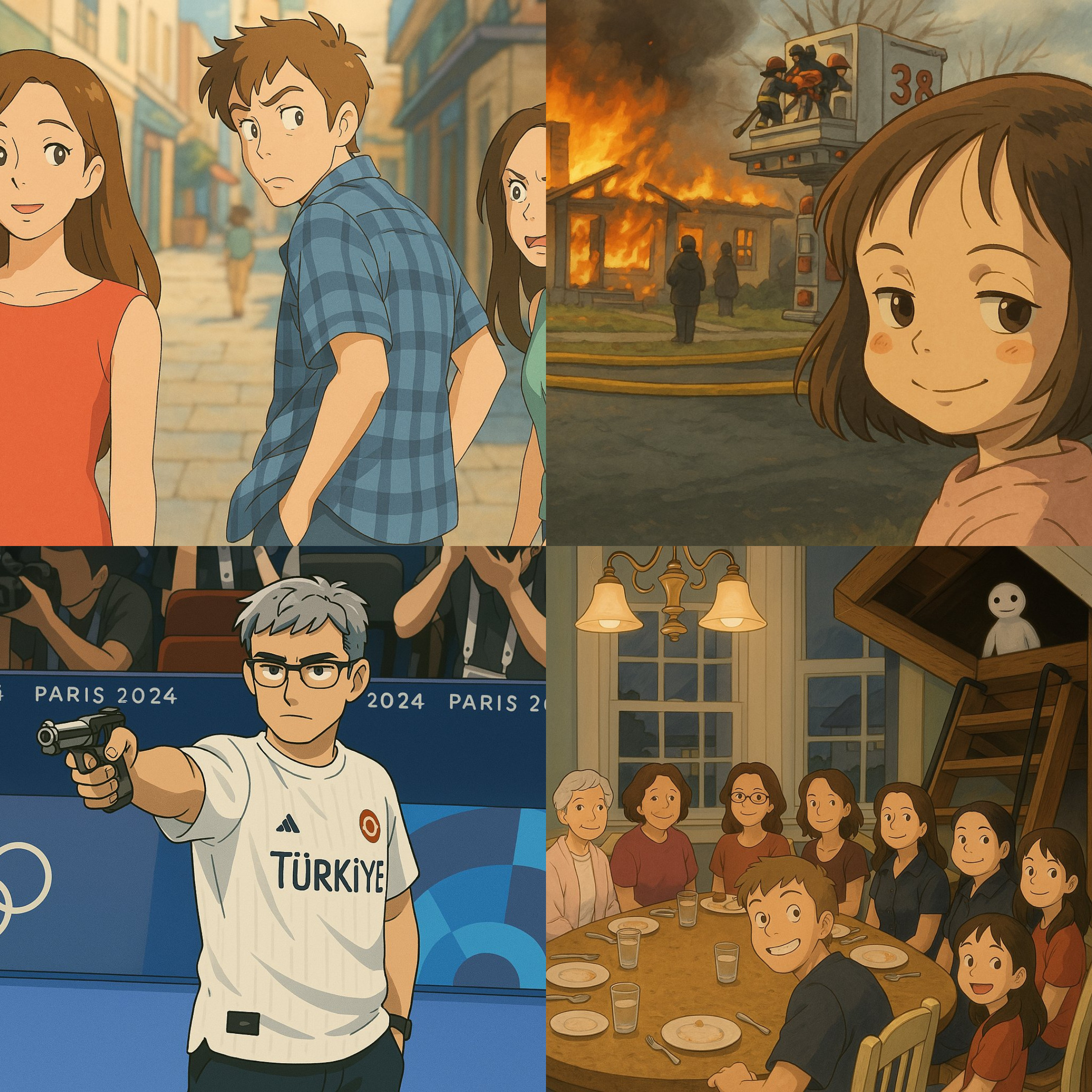 Comparison showing four different memes with the Studio Ghibli filter