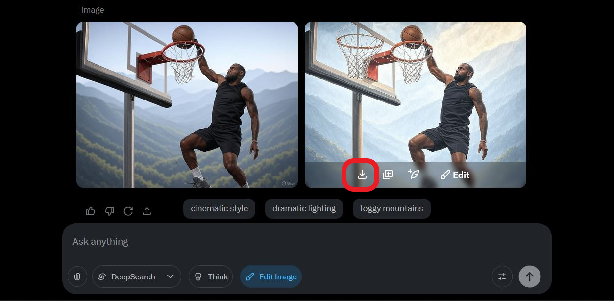 Grok AI images with "Save Image" option highlighted for downloading.