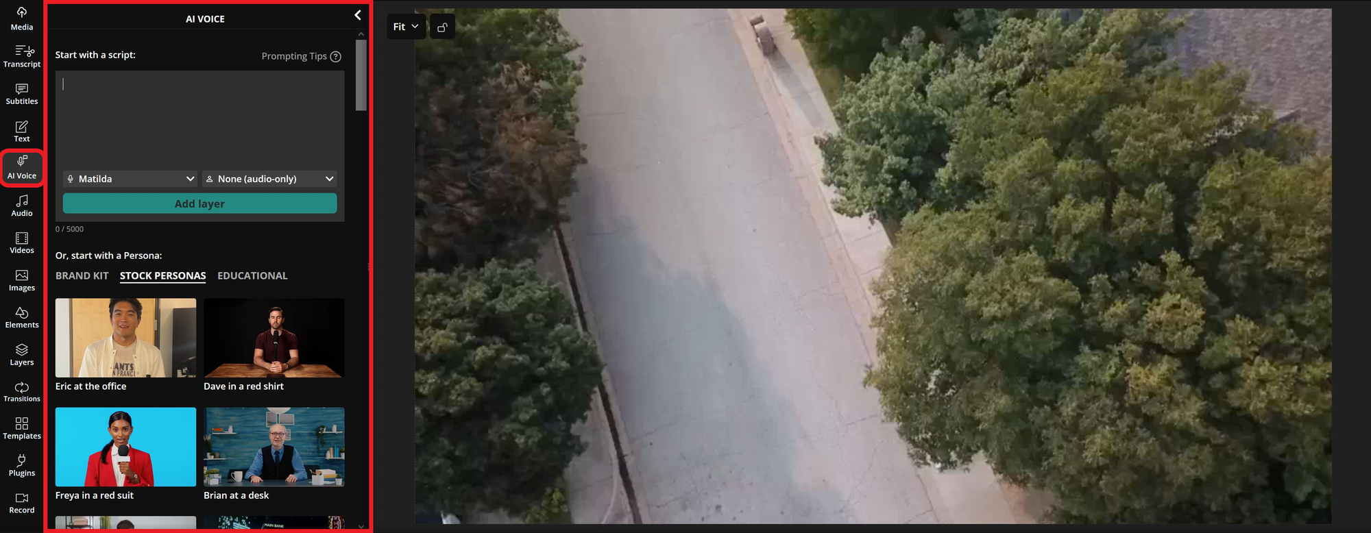 Guide showing how to generate a voice over on Kapwing