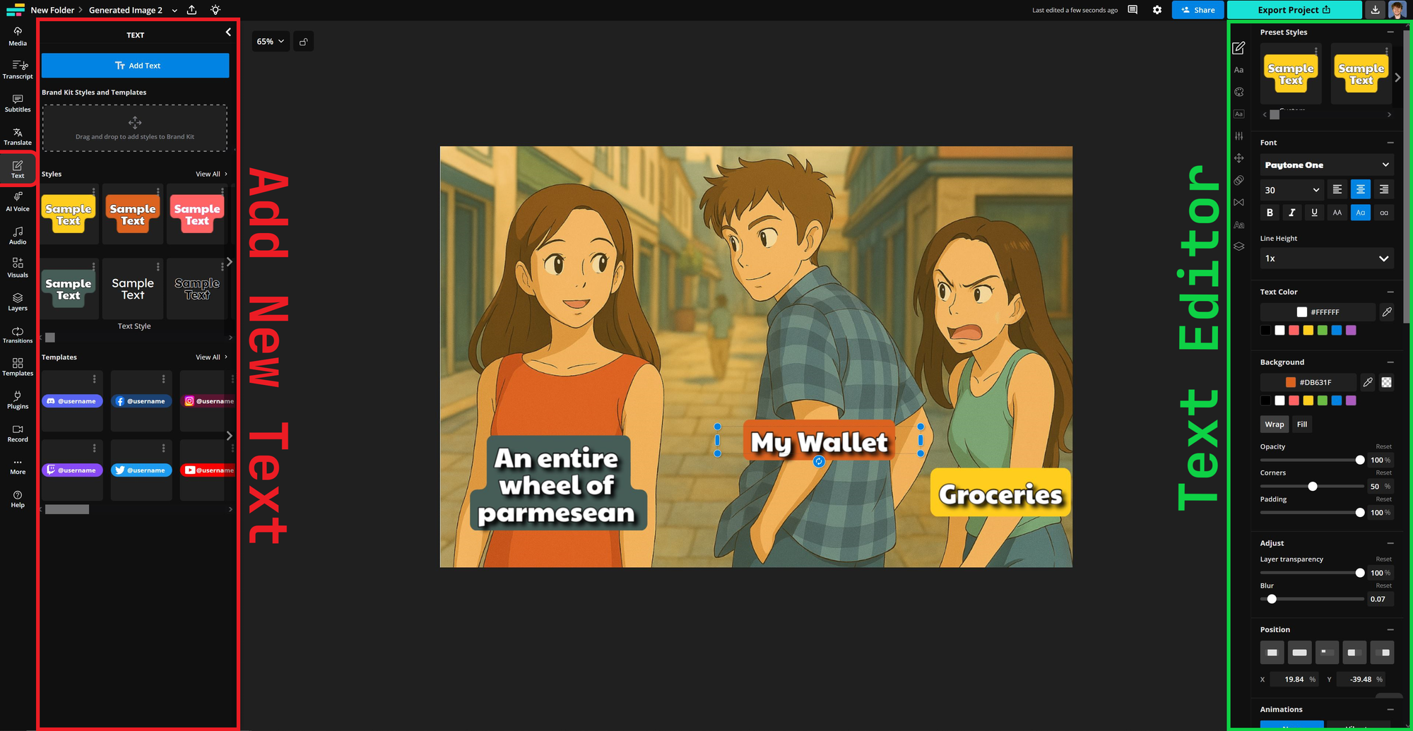 Guide showing how to add and edit text for Studio Ghibli memes on Kapwing