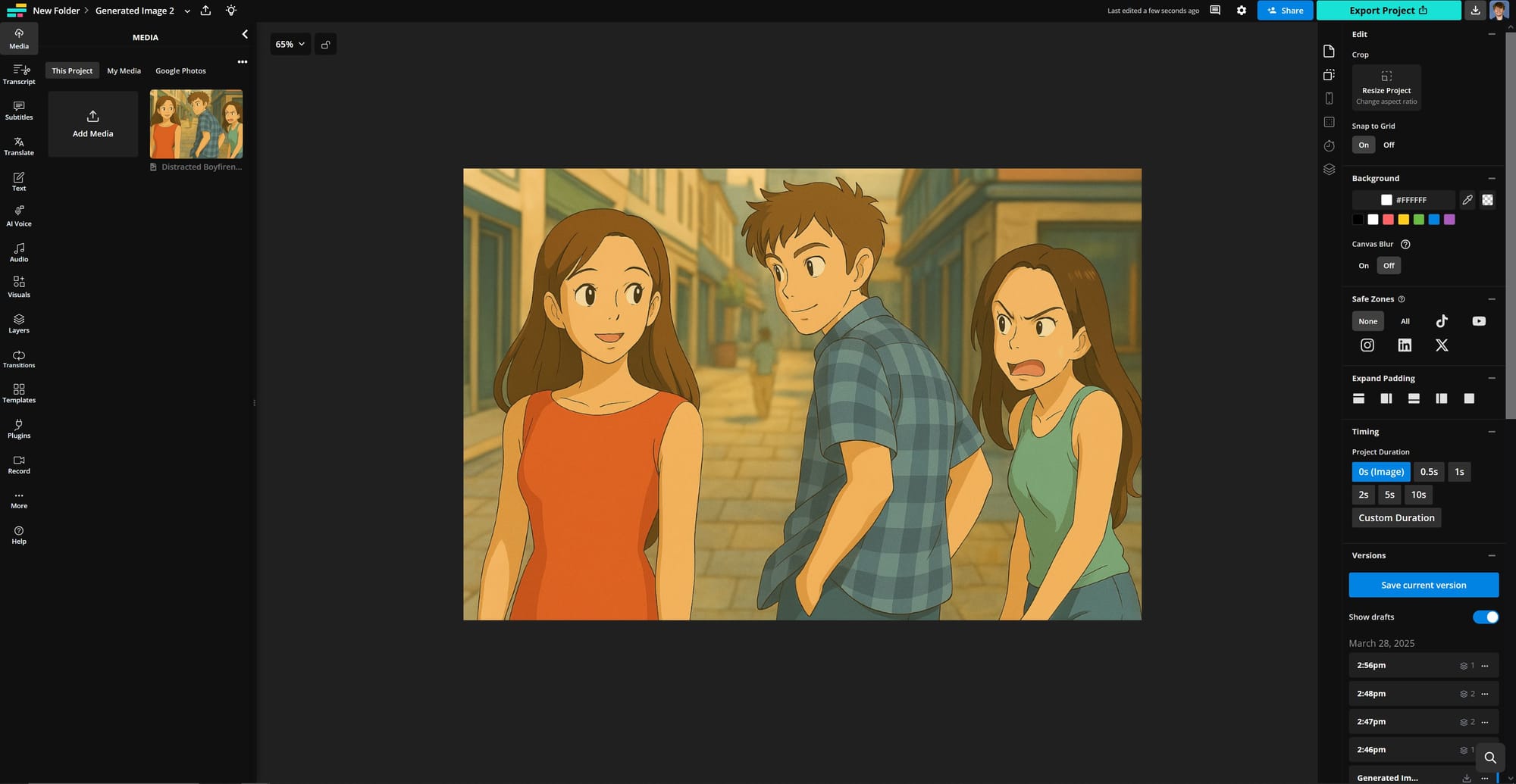 Kapwing image editor showing a Studio Ghibli style meme