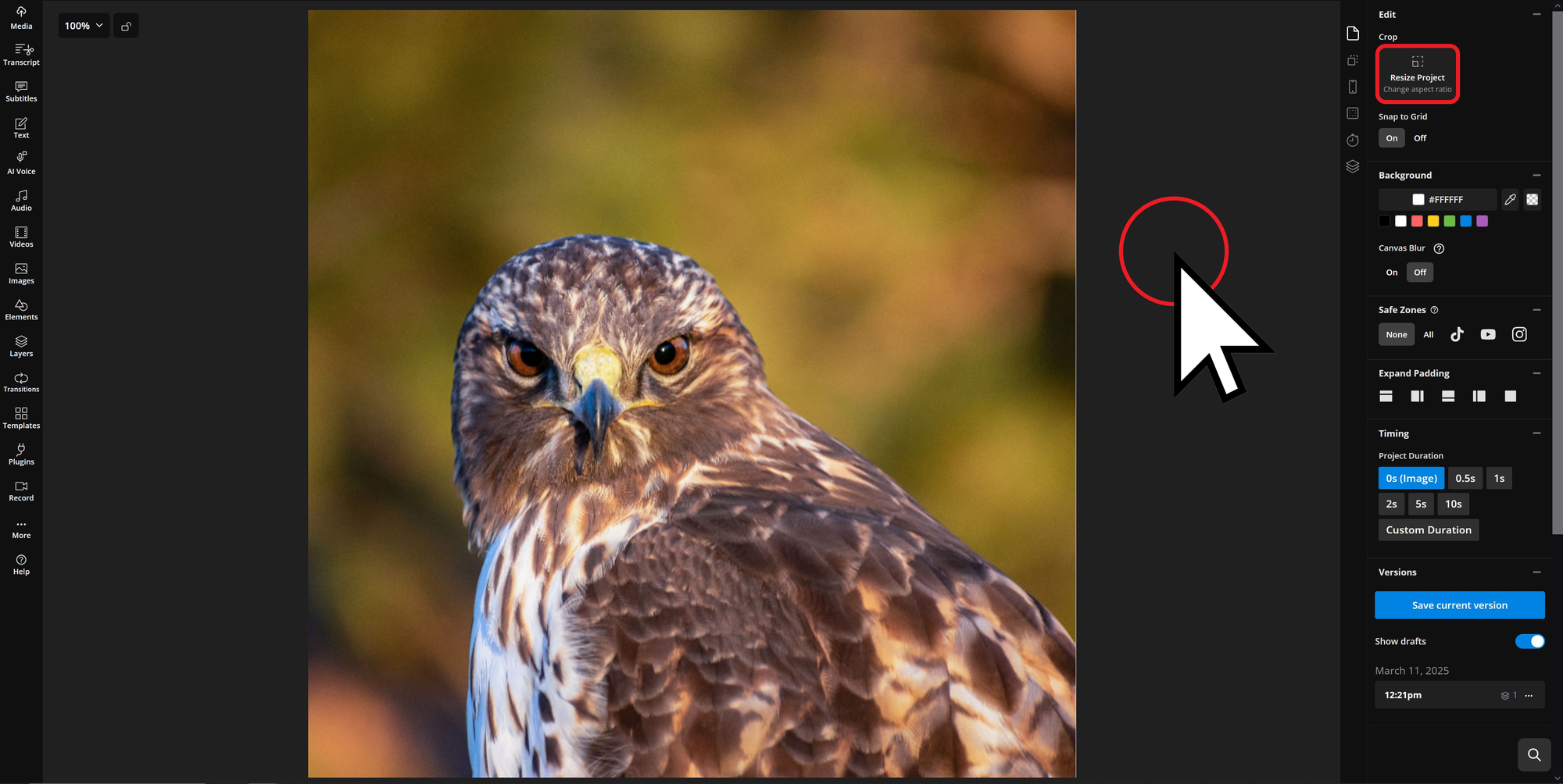 Guide showing how to resize an image from square to landscape. 