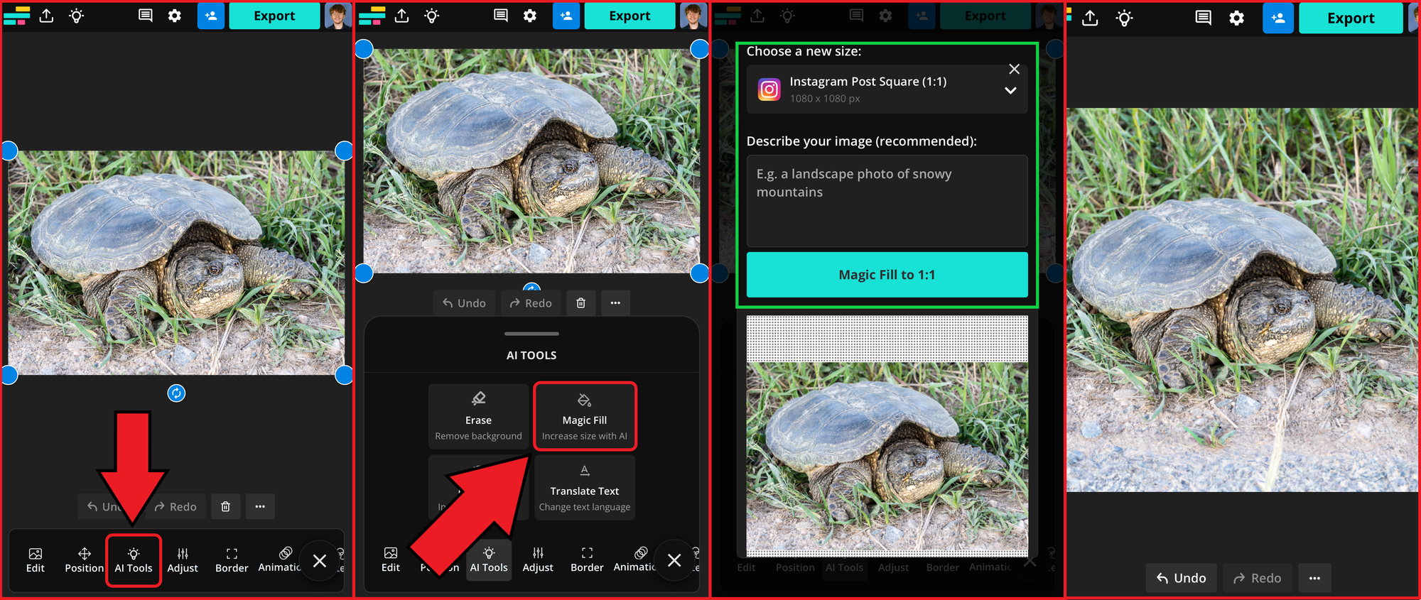Guide showing how to extend images using Kapwing's AI Image extender