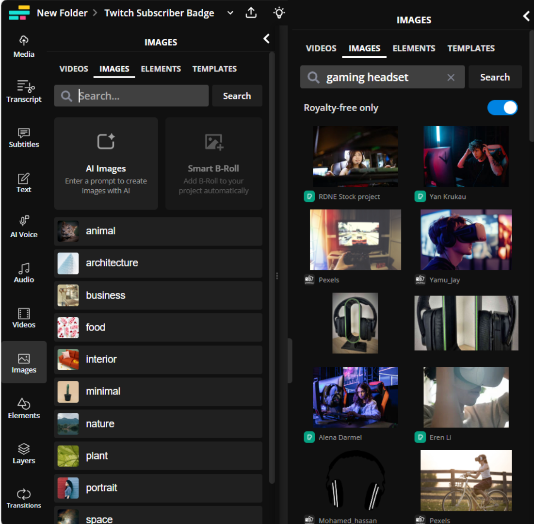 Kapwing's royalty-free image library