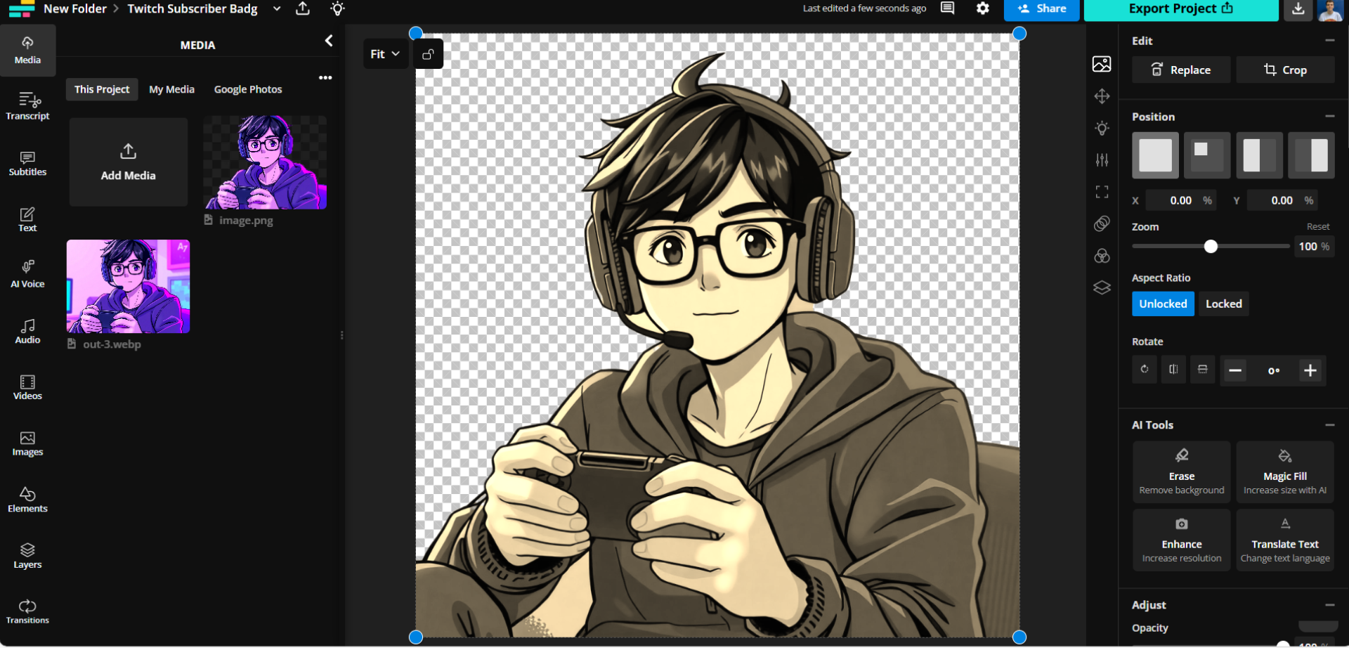 Kapwing's image editor