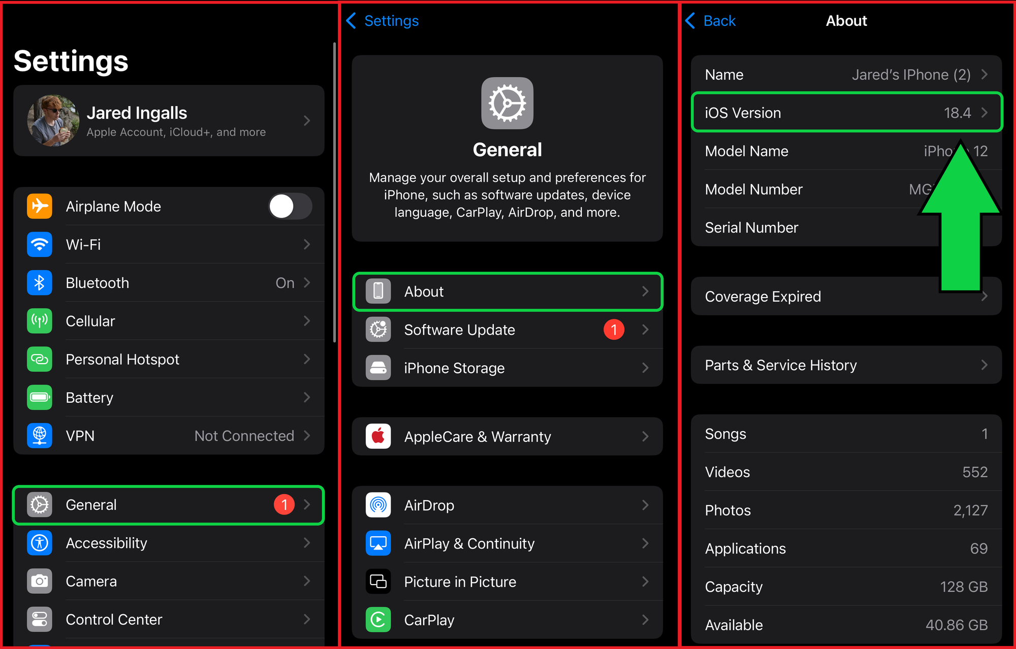 Guide showing how to verify your iOS version