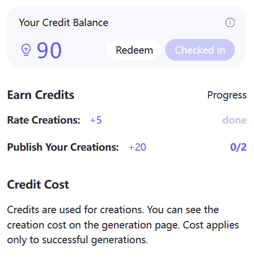 Image showing the Wan AI credits menu