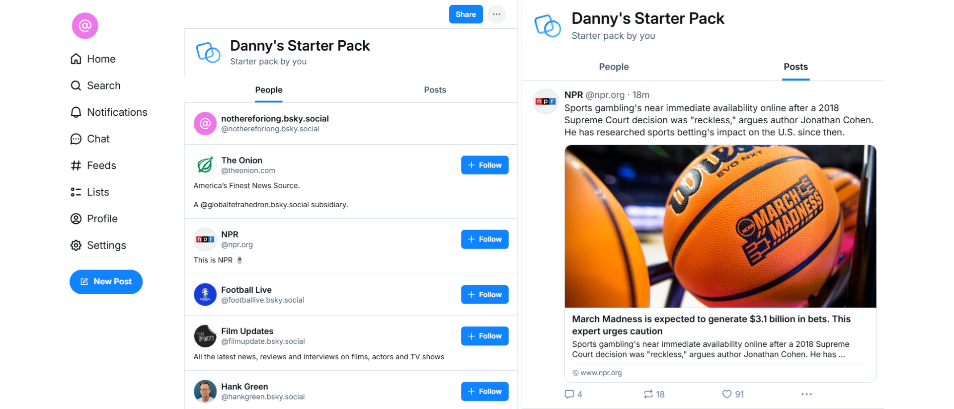 A mock Bluesky Starter Pack