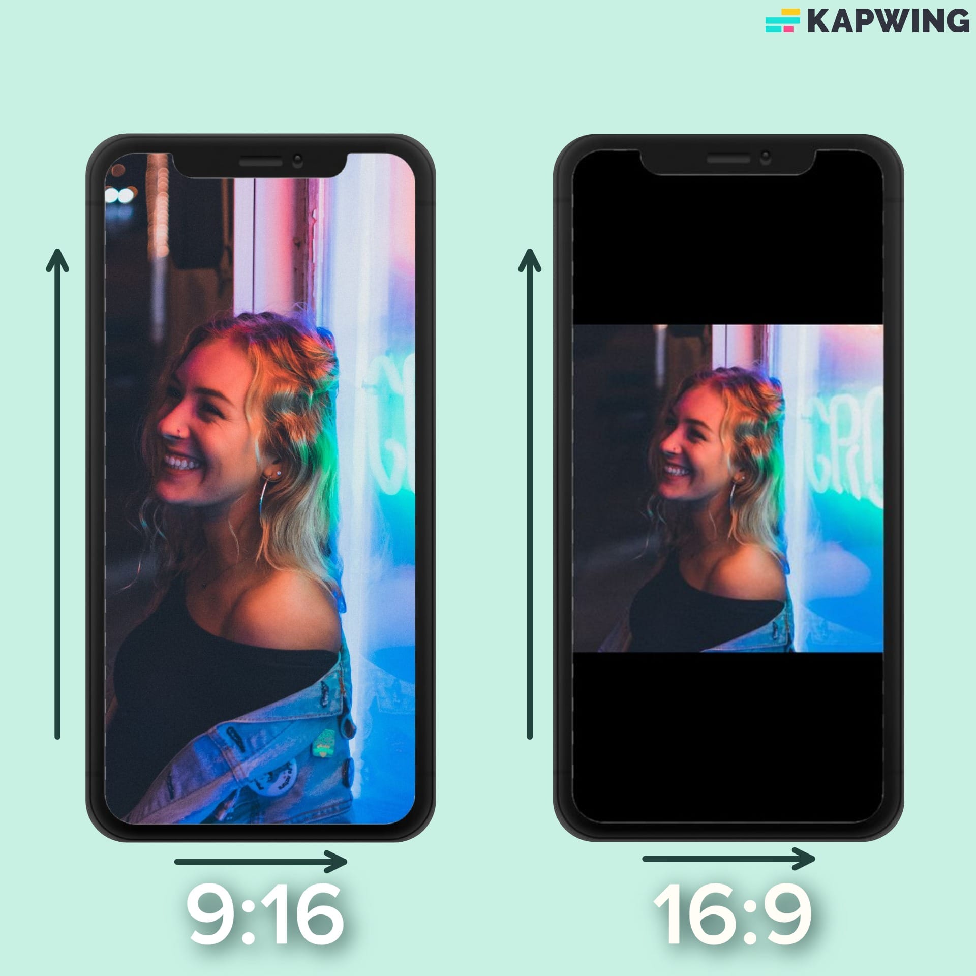 TikTok's optimal aspect ratios, 9:16 and 16:9, displayed on iPhone