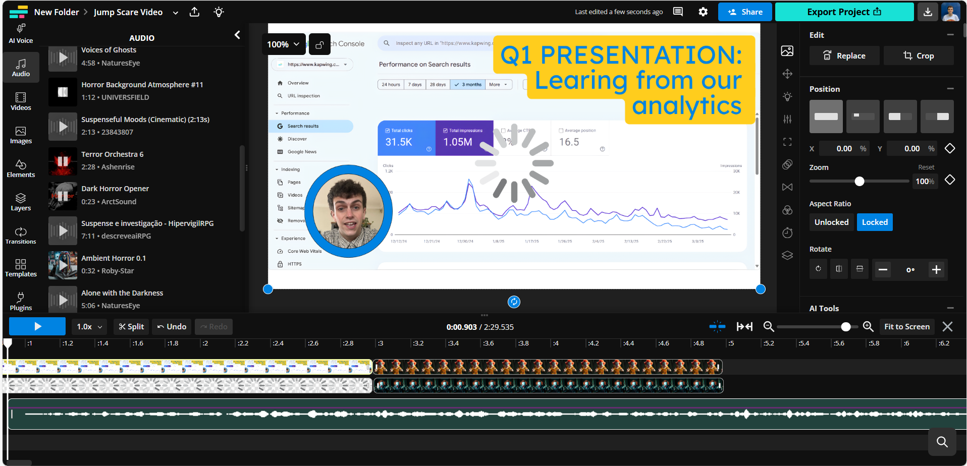 Kapwing's video editing interface