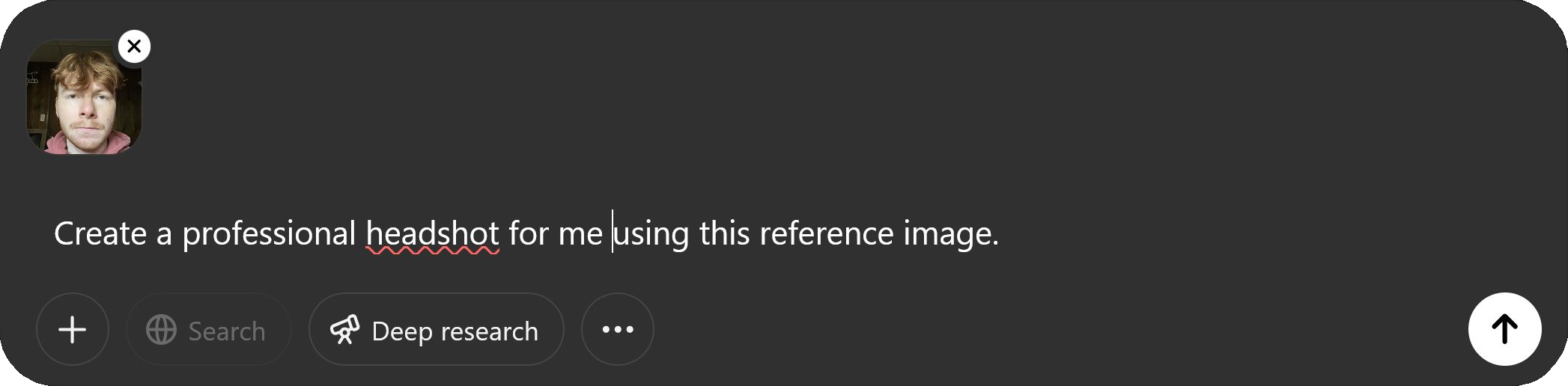 Example reference image and generation prompt to create a professional headshot with ChatGPT. 