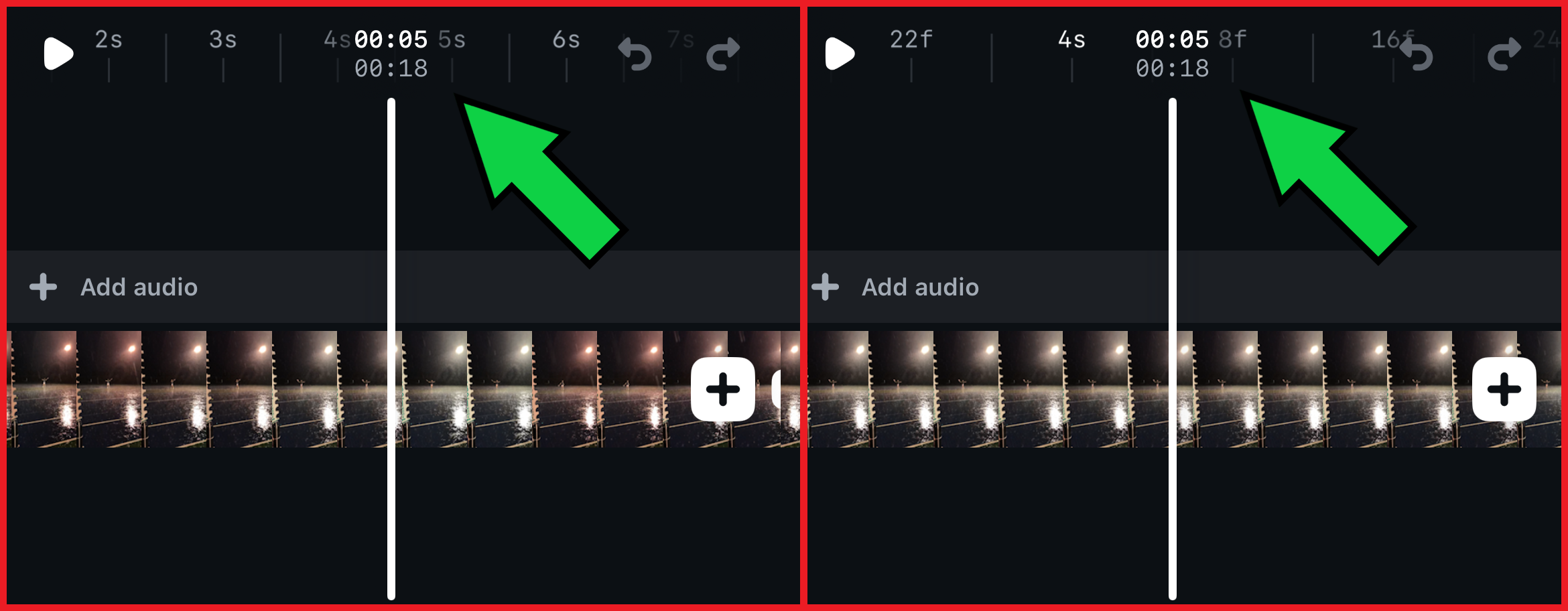 Guide showing how to access frame level editing precision in Edits. 