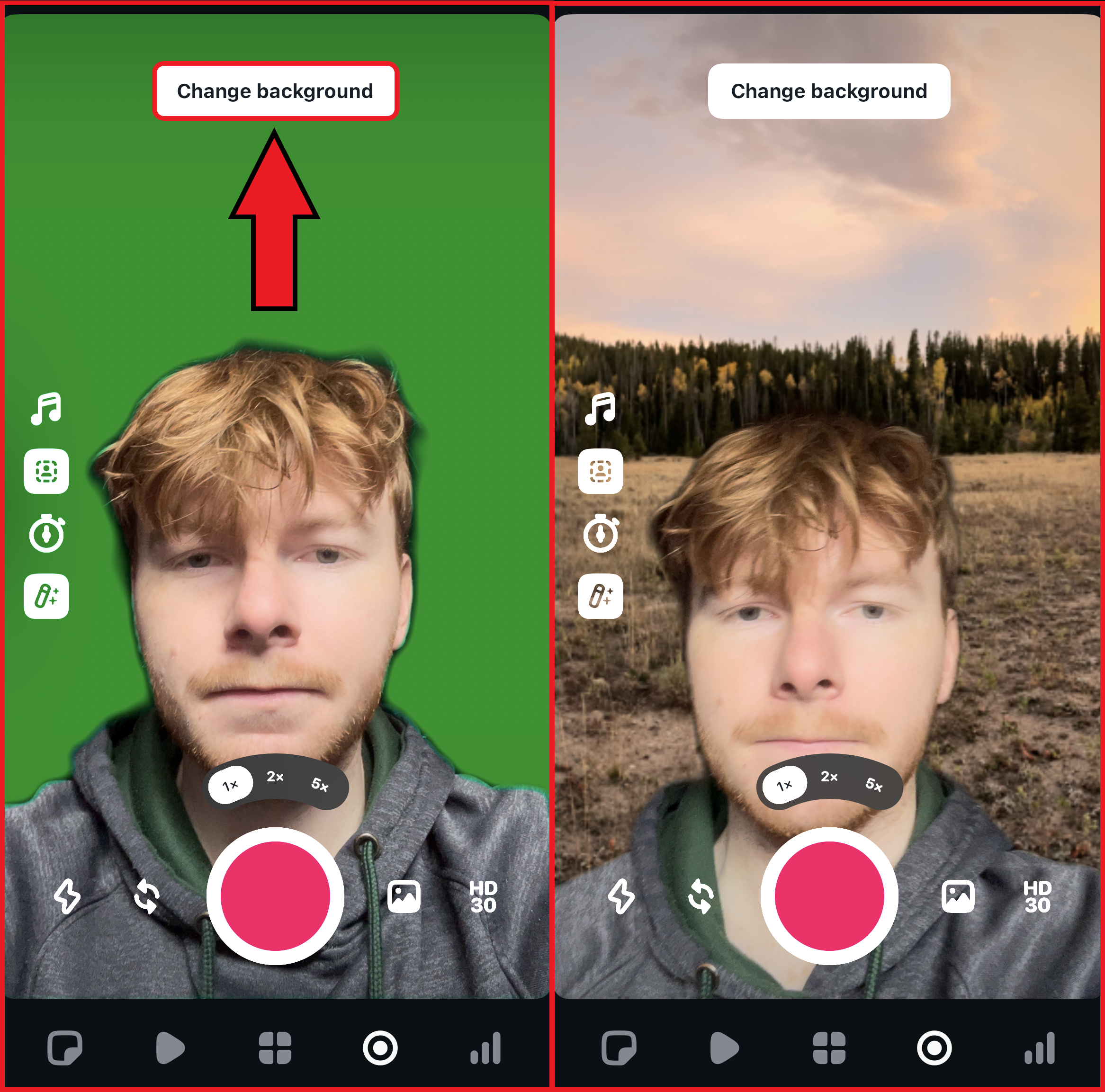 Guide showing how to use a green screen on Instagram Edits. 