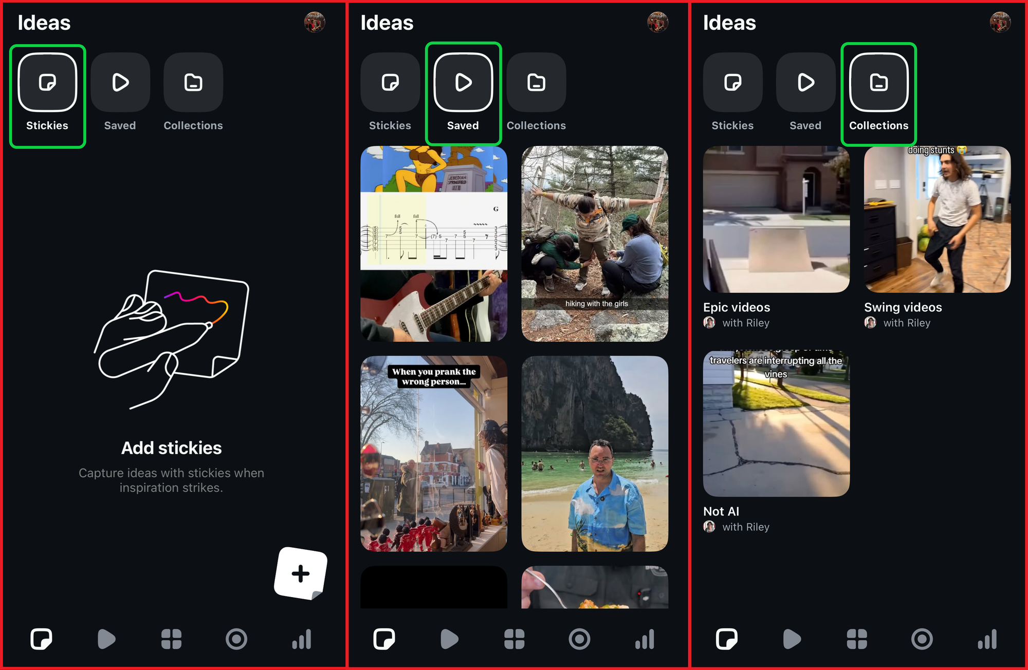 Guide showing how to use the ideas tab on Instagram Edits. 