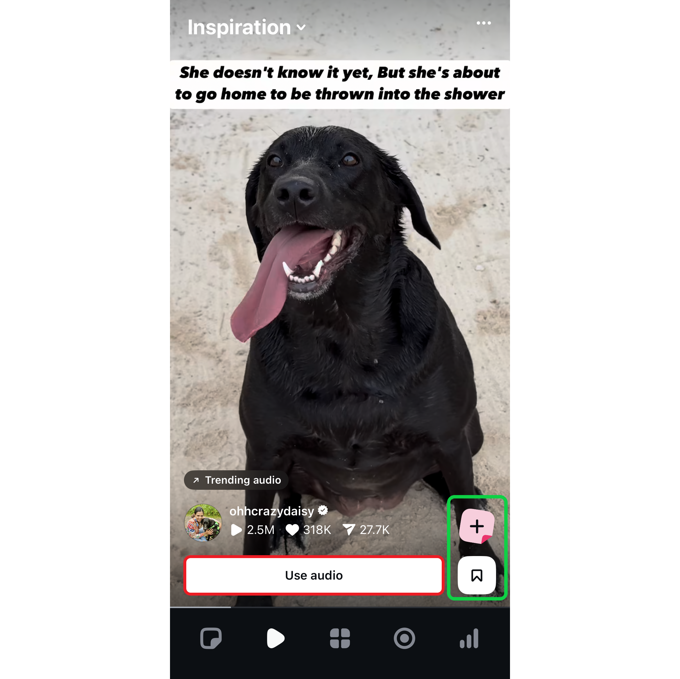 Guide showing how to use trending audio on the Instagram Edits app. 
