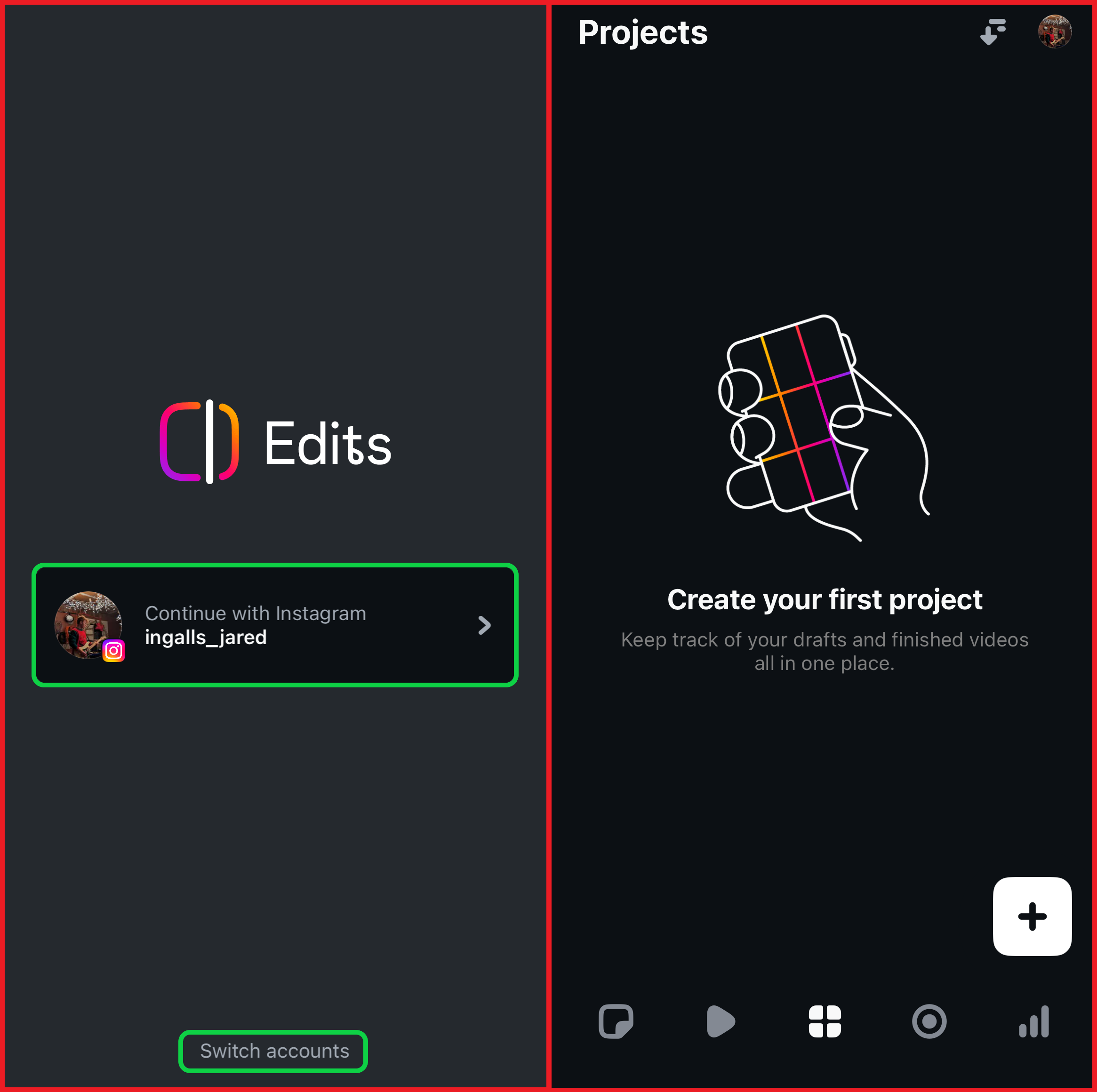 Guide showing how to login to Instagram Edits. 