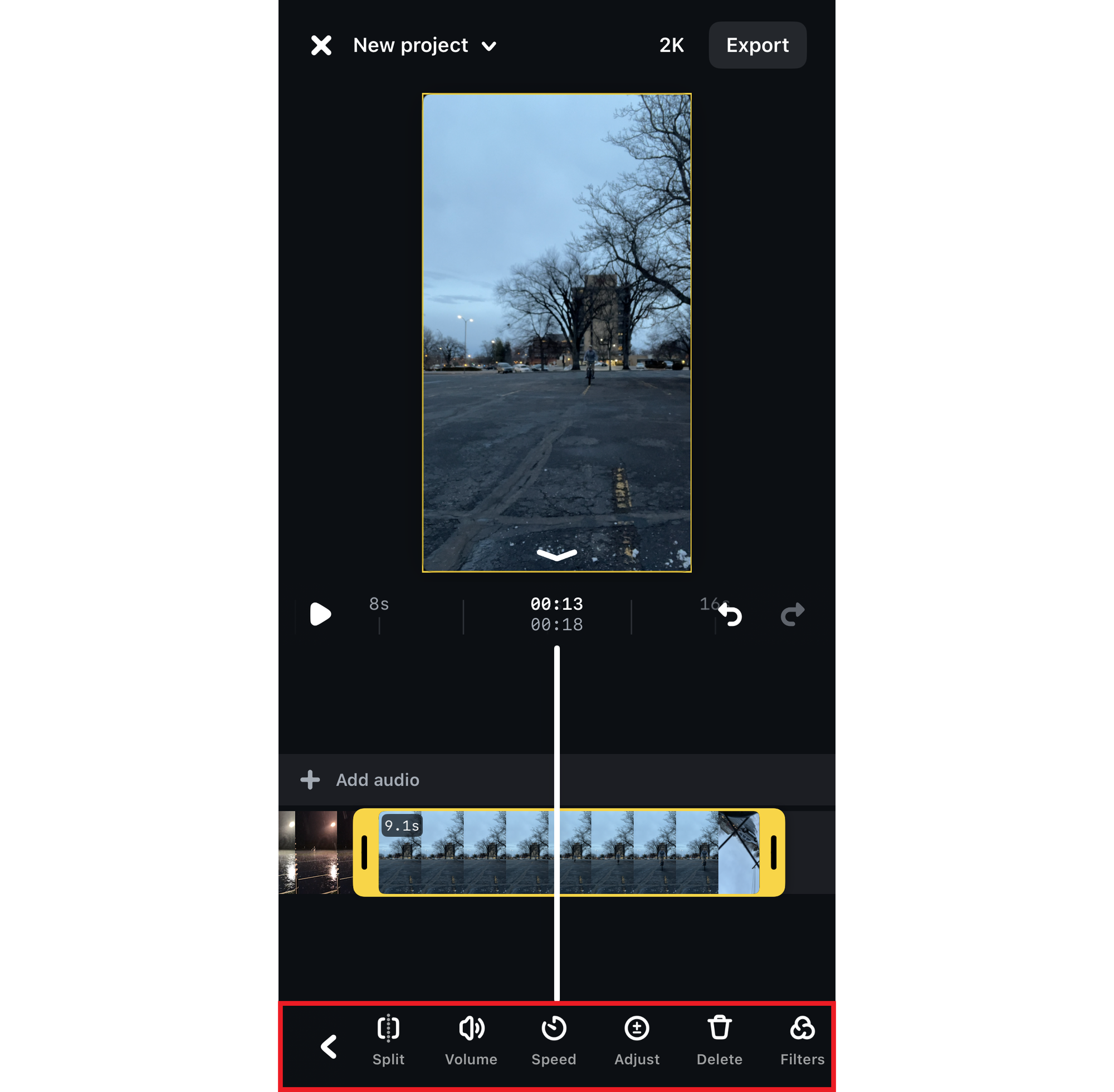 Guide showing how to access video clip editing tools on Edits. 