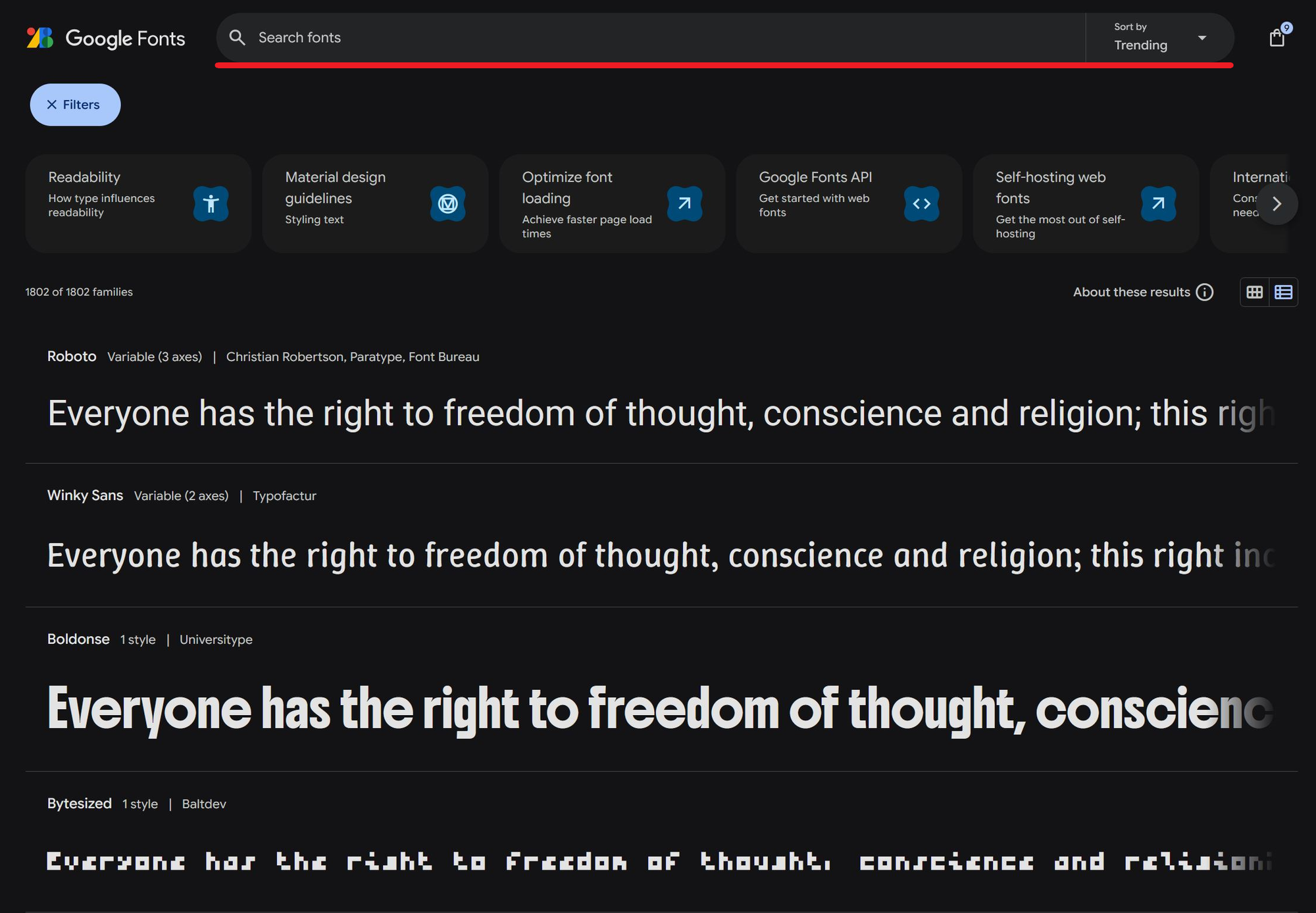 Google Fonts search feature for CapCut fonts