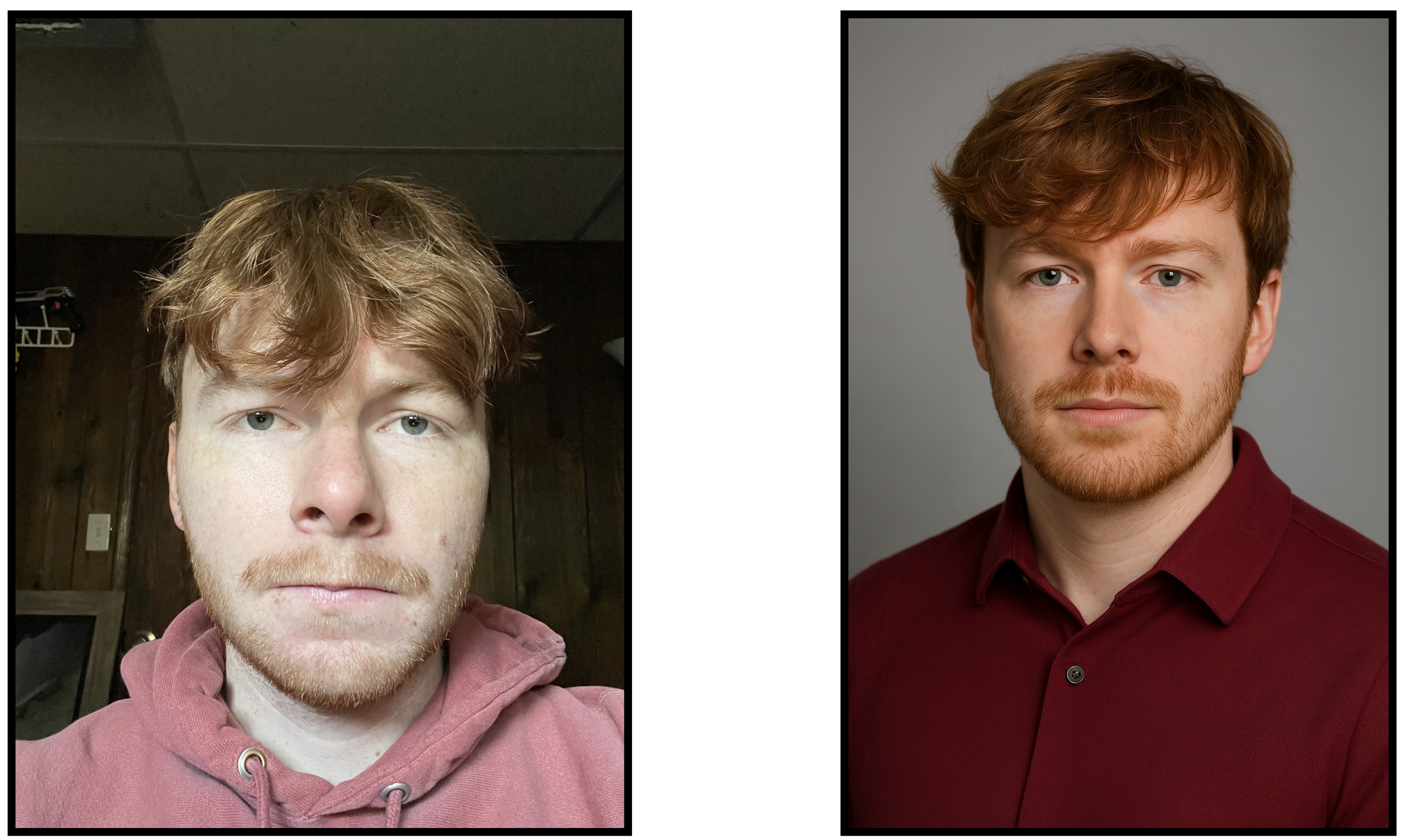 Example reference image side-by-side a ChatGPT generated headshot. 