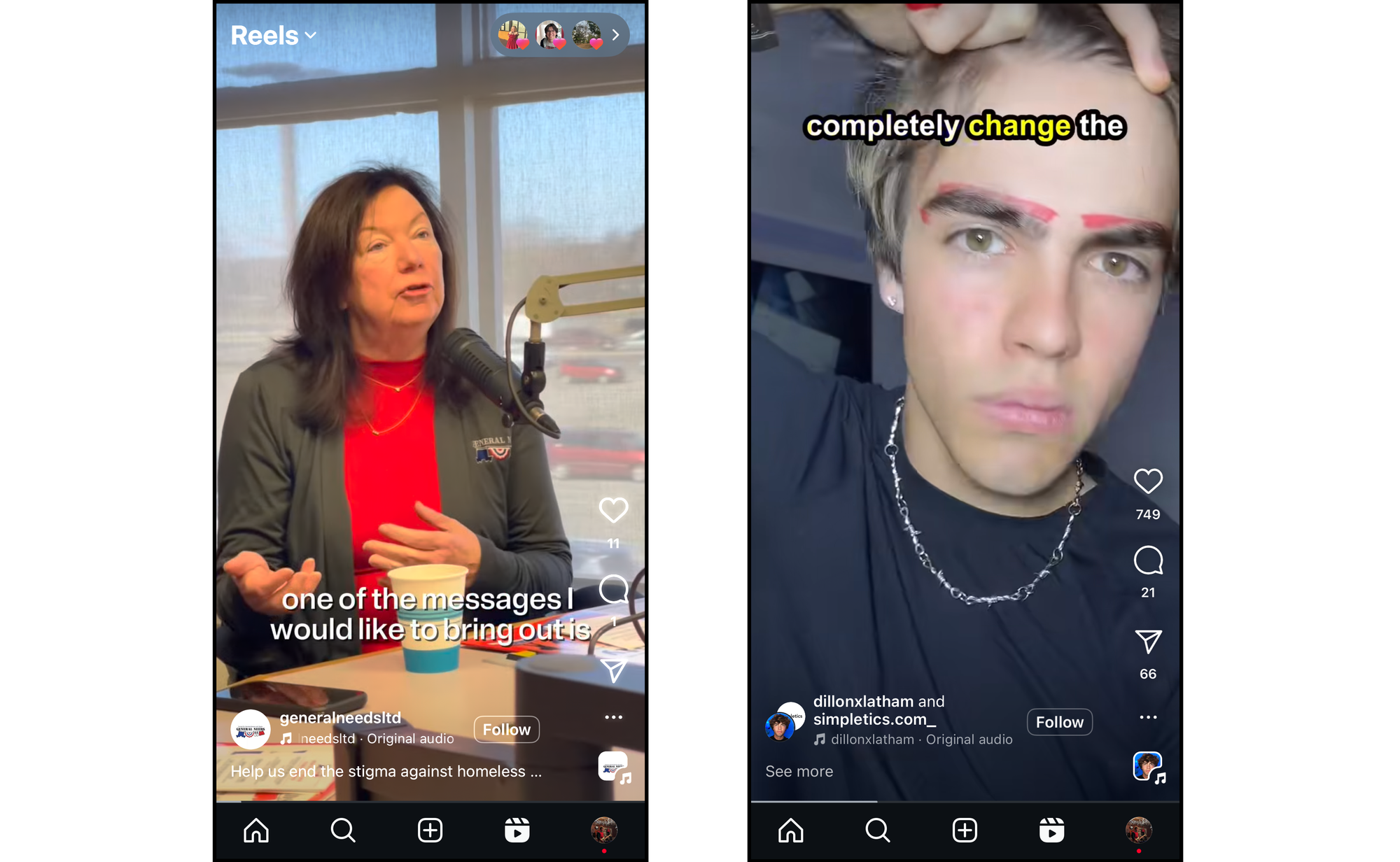 Two side-by-side Instagram Reels comparing different CapCut caption styles. 