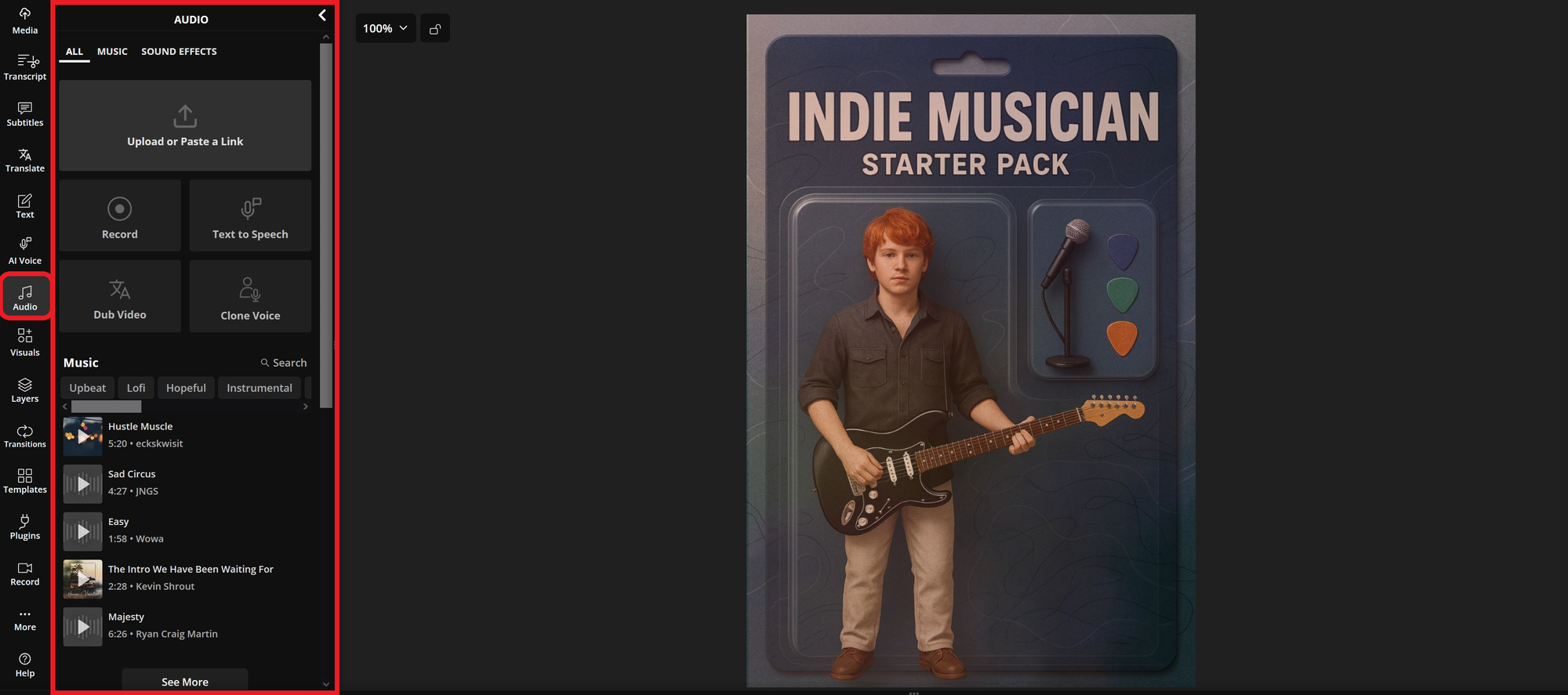 Guide showing how to add audio to a project. 