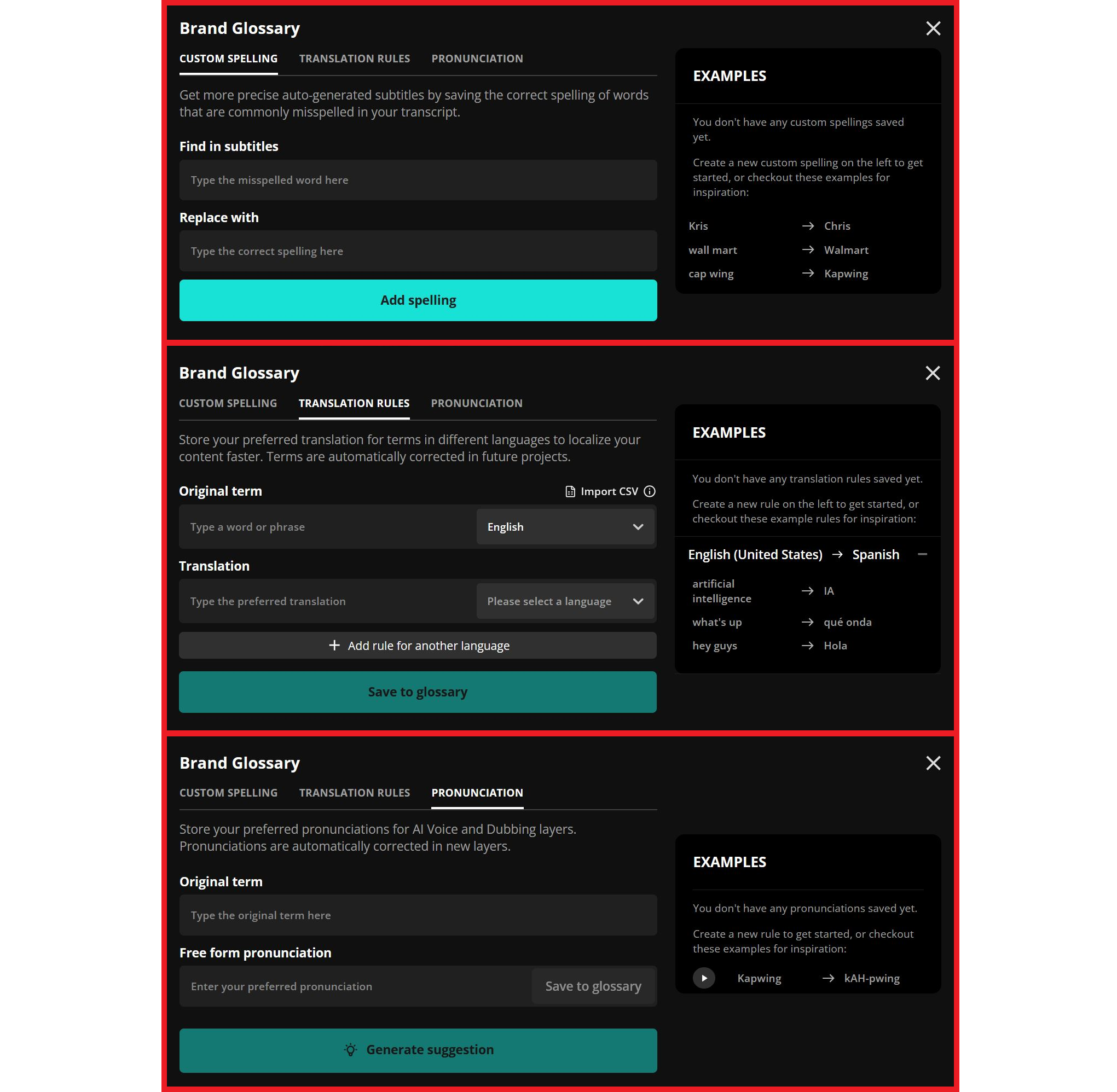 Video editor brand glossary for accurate translated subtitles