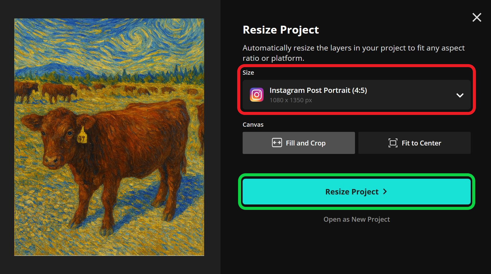 Guide showing how to resize ChatGPT generated images with preset aspect ratios. 