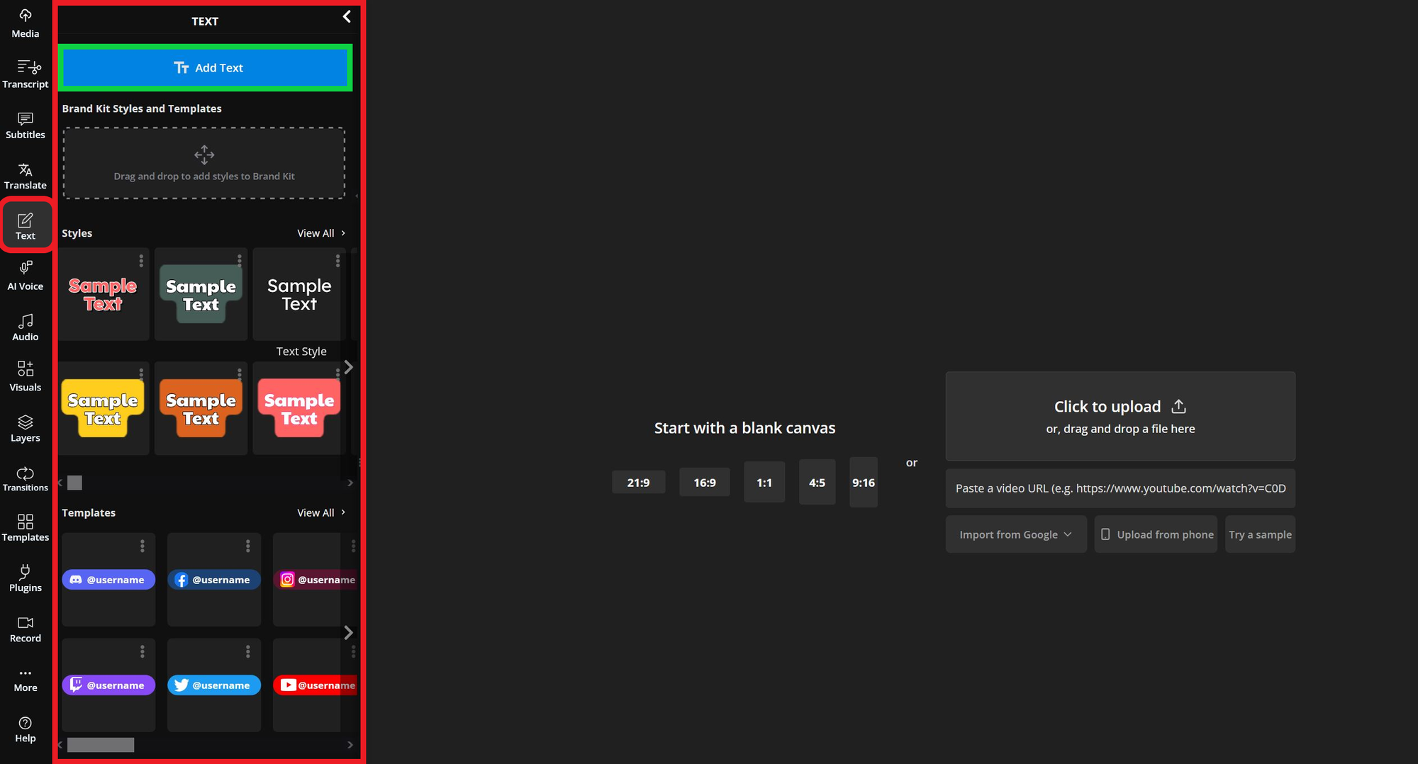 Guide showing how to add text to a new video project