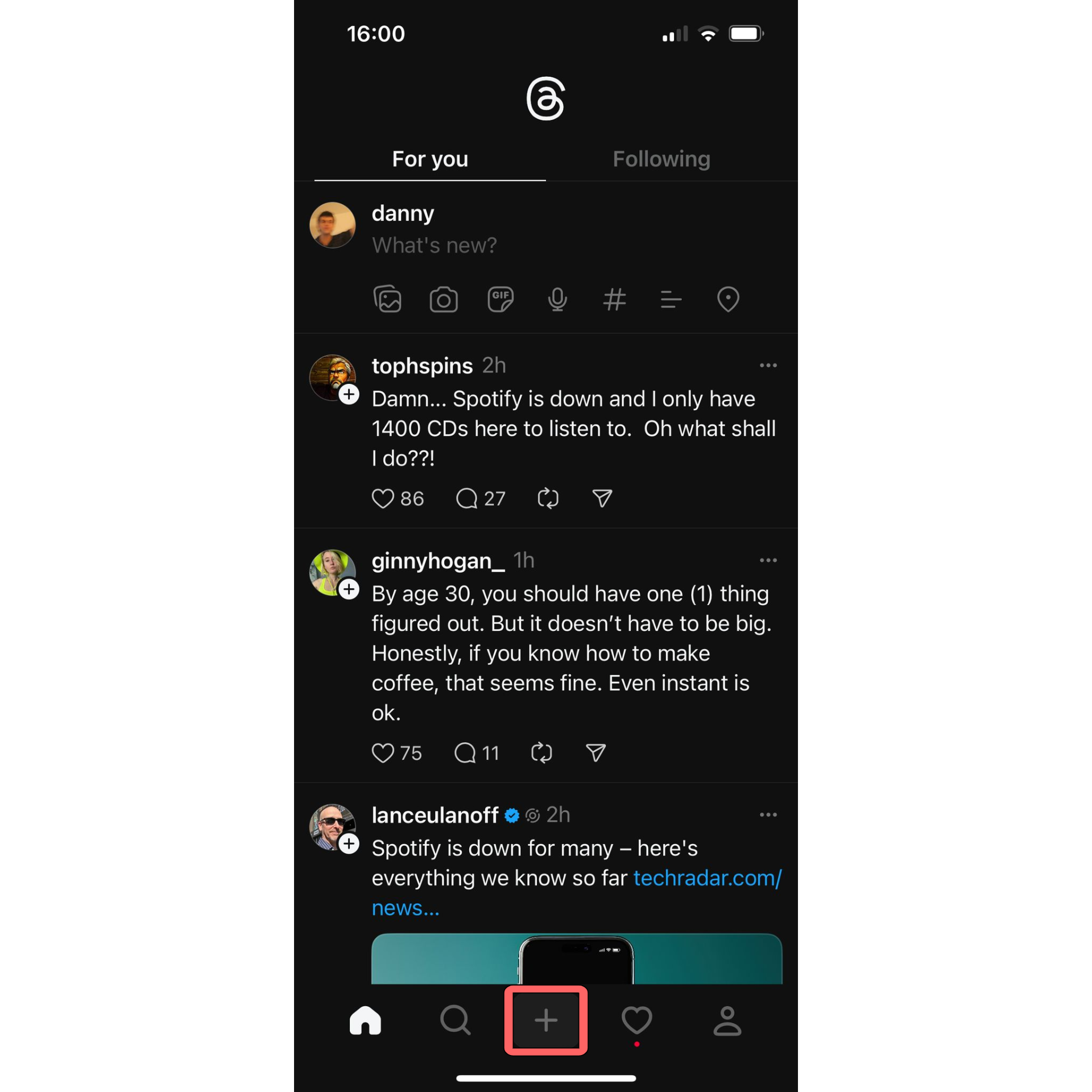 A screenshot of a Threads timeline with the 'Add Post' button highlighted