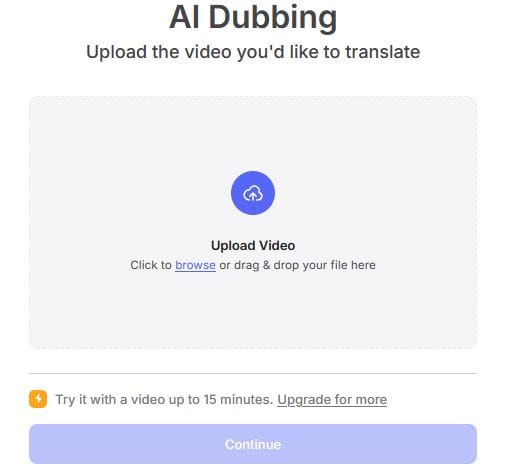 Upload window for translating Spanish to English content.