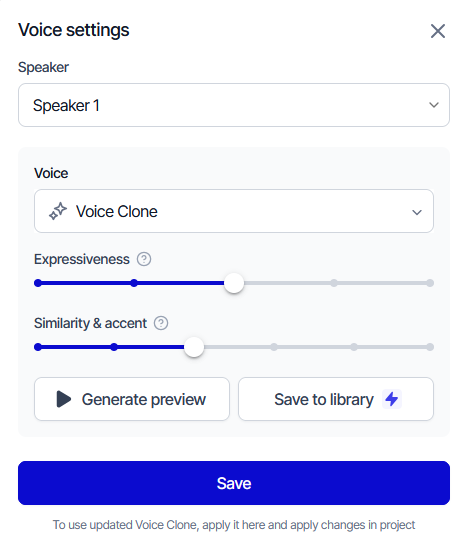 Voice cloning configuration window.