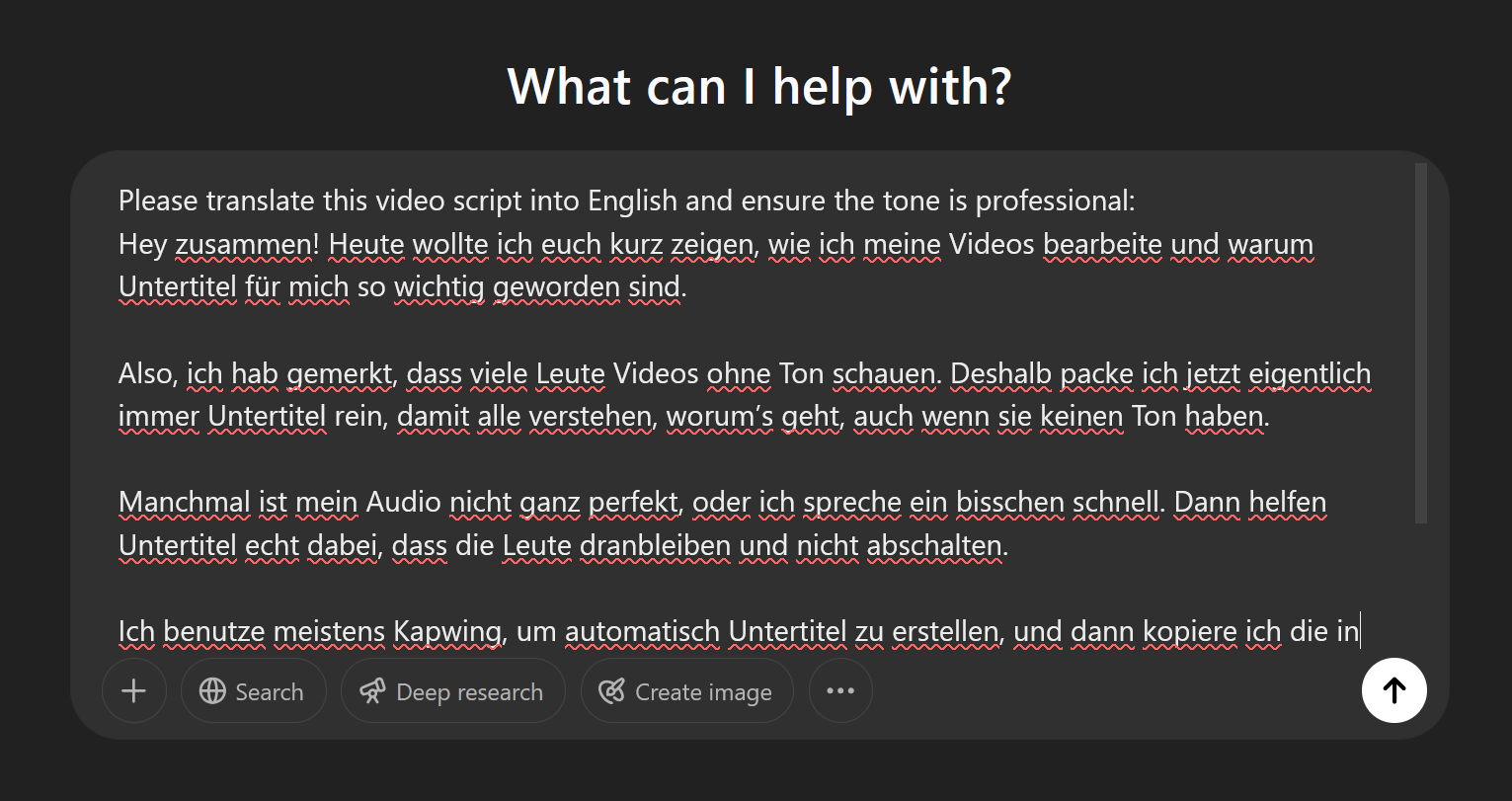 ChatGPT prompt interface showing how to translate subtitles