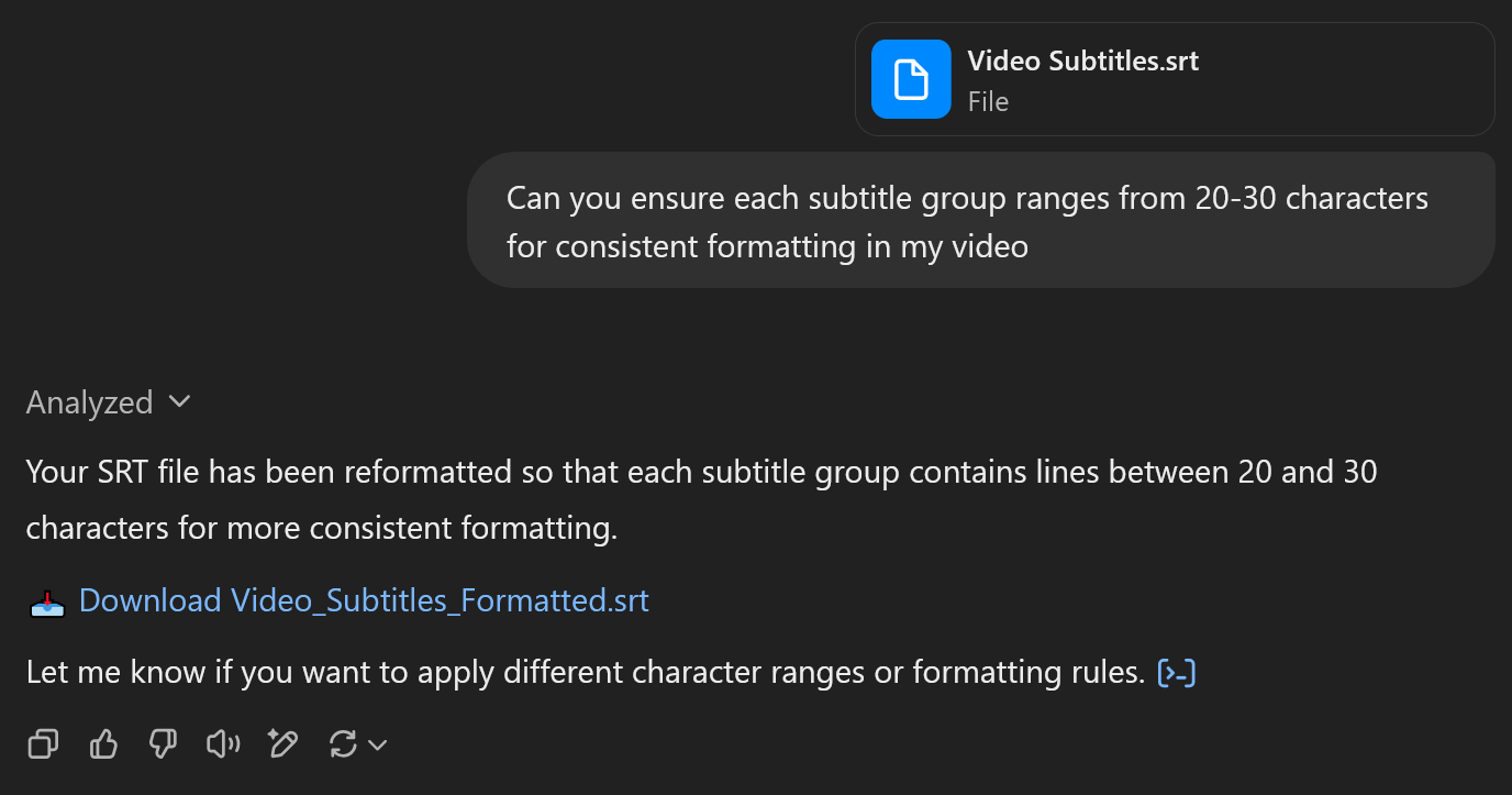 Example SRT edit from ChatGPT
