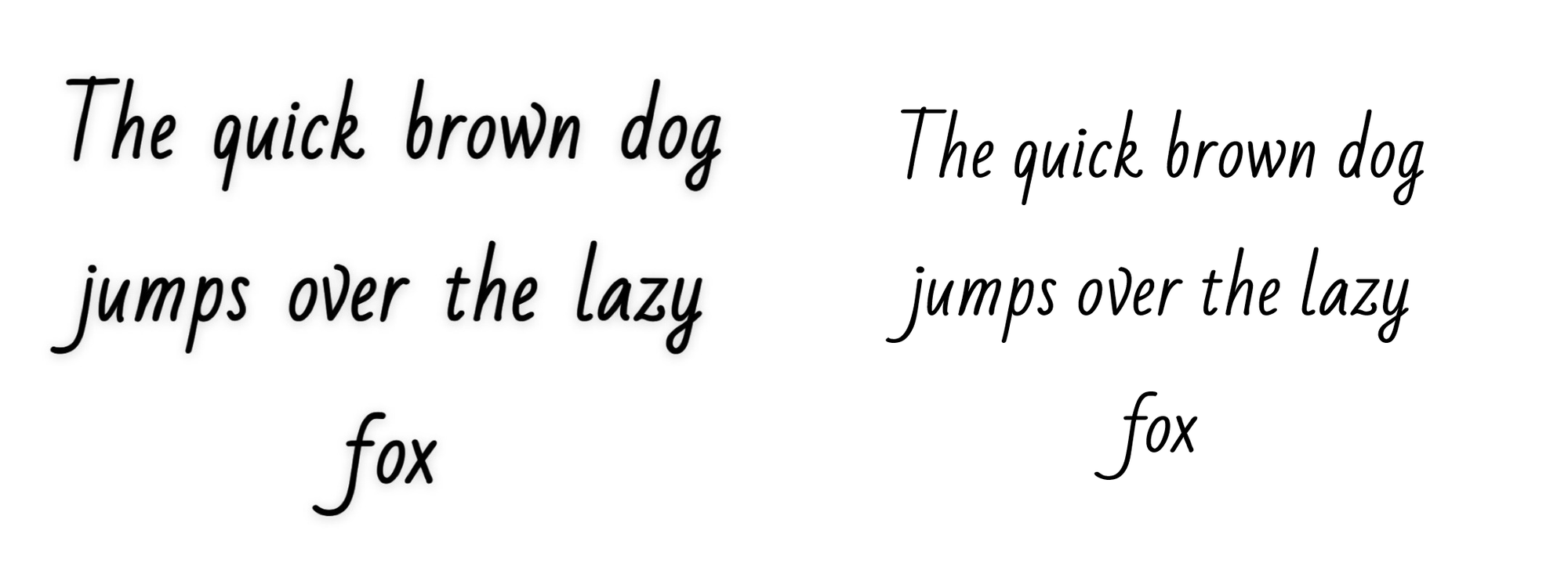 Snapchat's cursive-style font on the left compared to the free alternative Bad Script on the right, both displaying the same sample text.