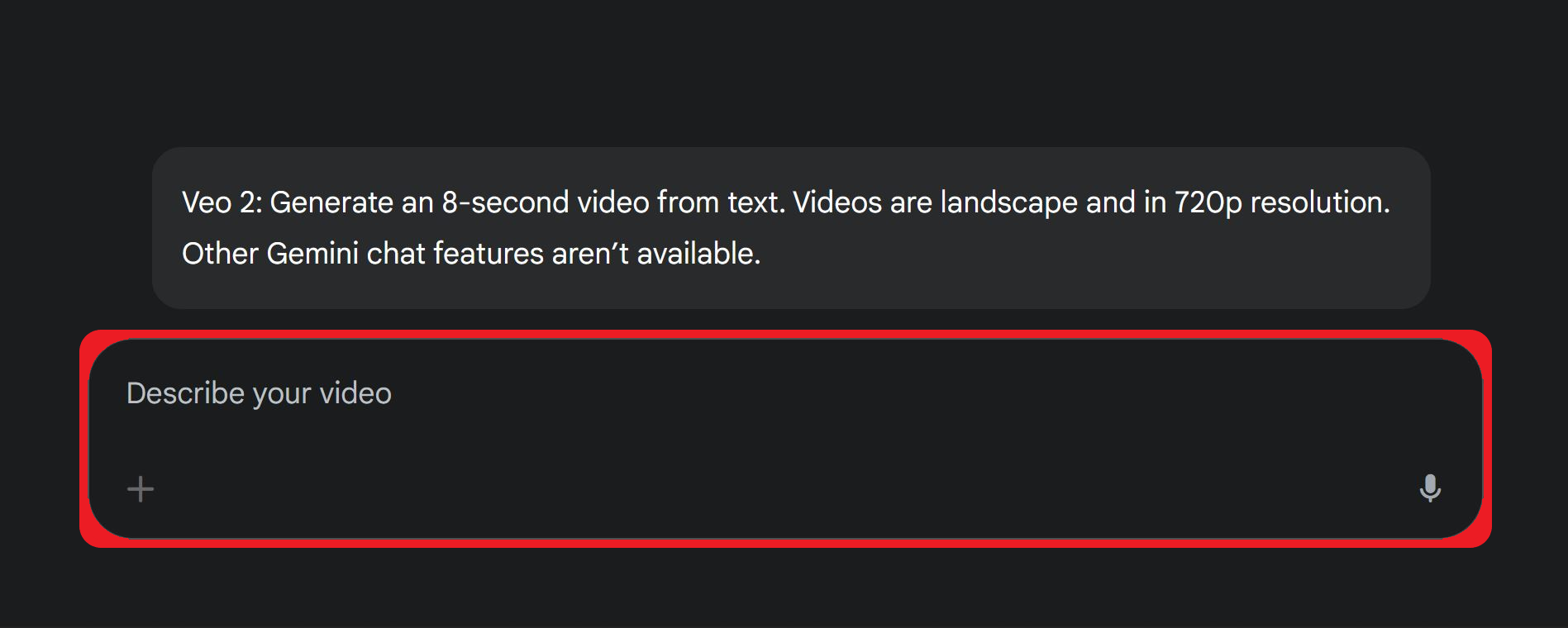 Gemini Veo 2 prompt generation box. 