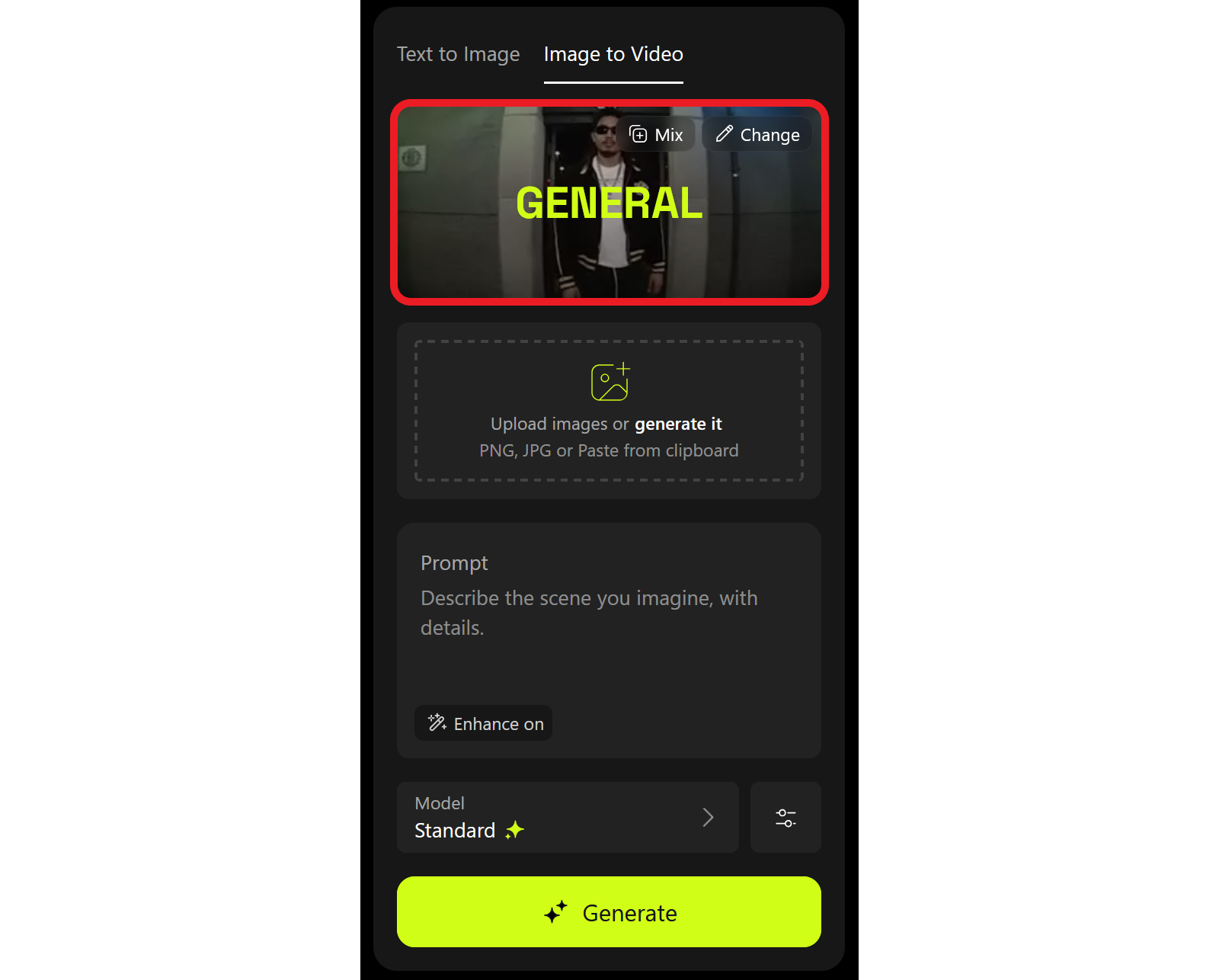 Guide showing how to select a motion control on Higgsfield AI. 