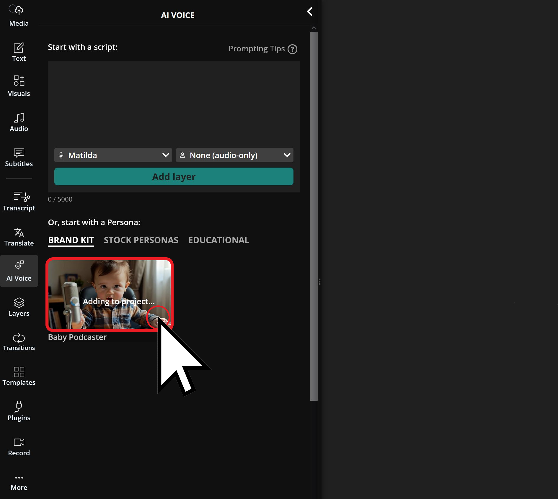 Guide showing how to create an AI baby podcast video for social media. 
