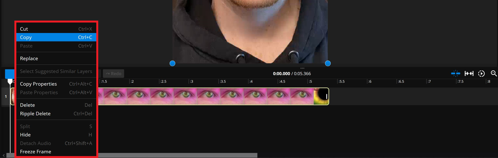 Guide showing how to create the eye zoom effect for the Lost in Your Iris Video Trend.