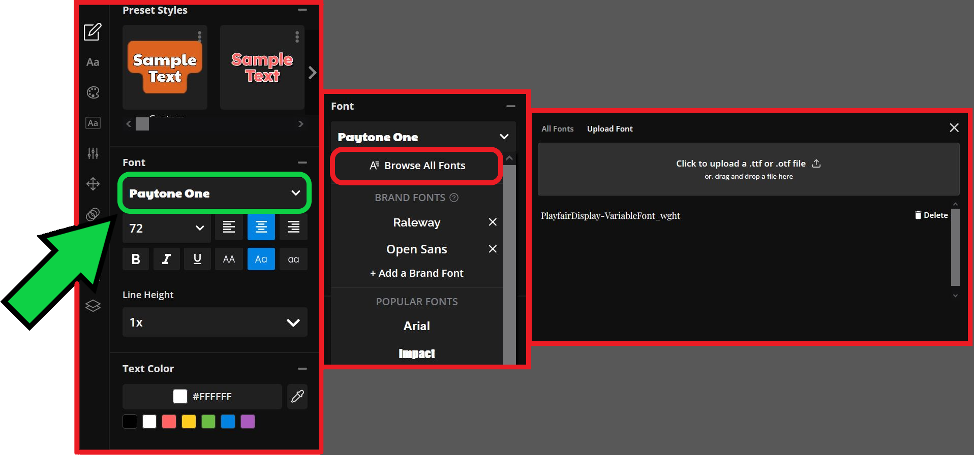 Guide showing how to upload custom fonts to a video editor. 
