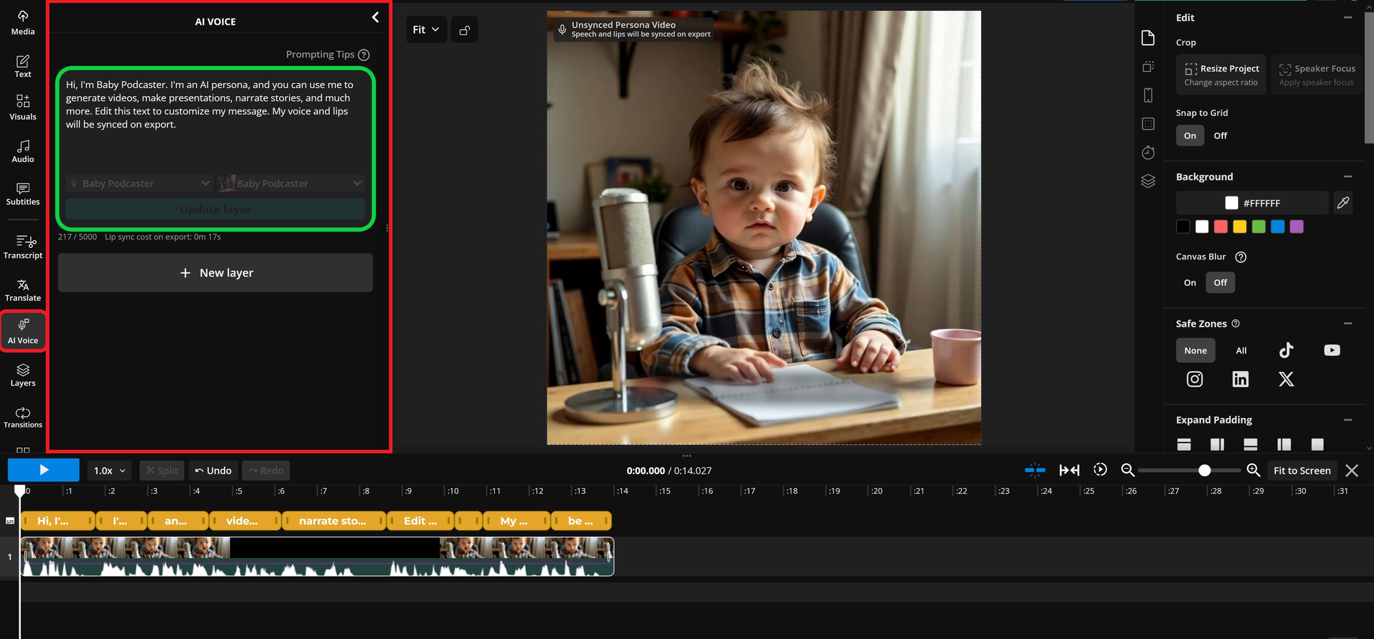 Guide showing how to make your AI baby podcaster read a script. 