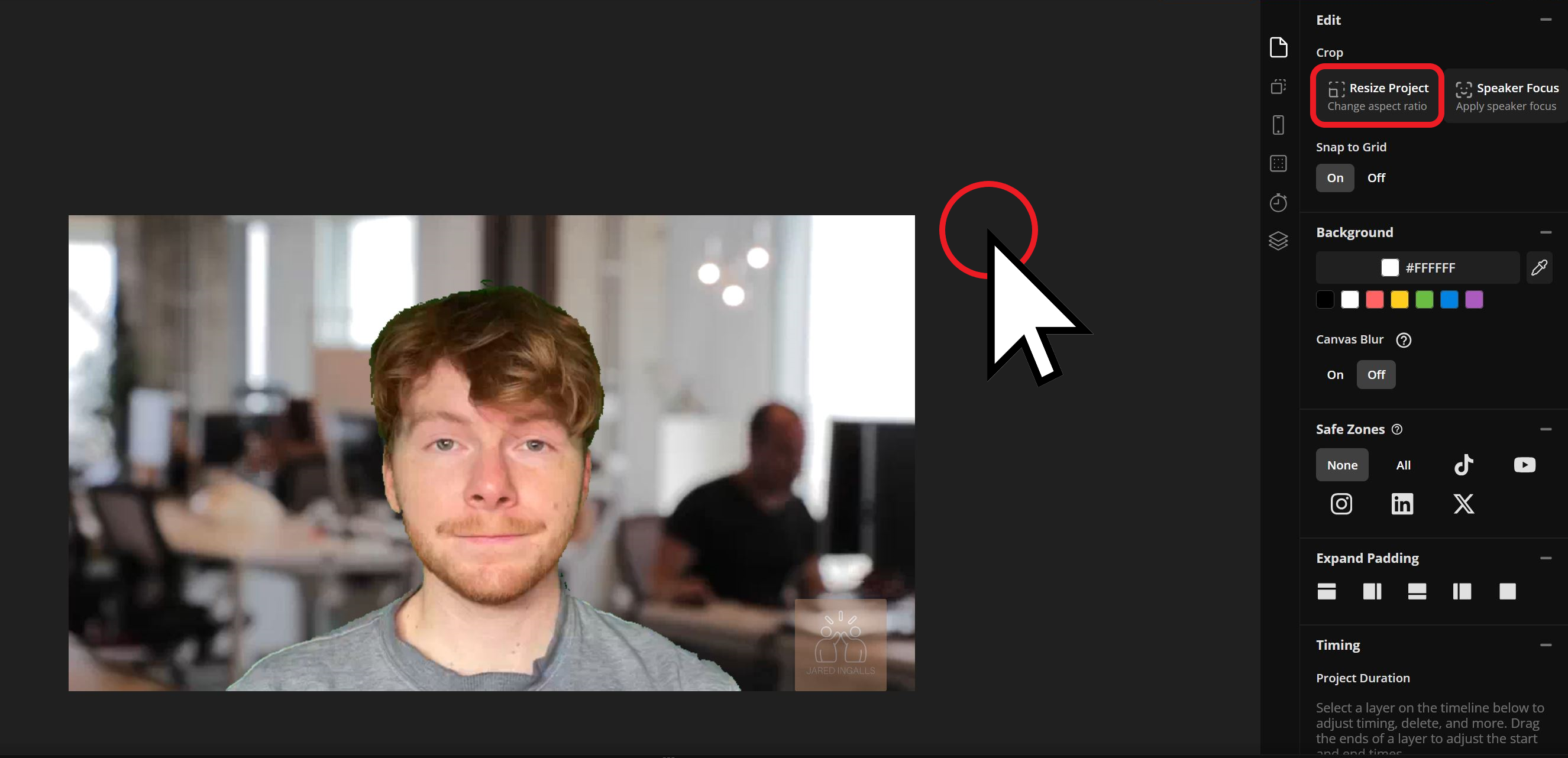 Guide showing how to resize a review request video. 
