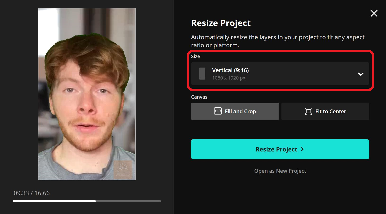 Guide showing how to resize a review request video. 
