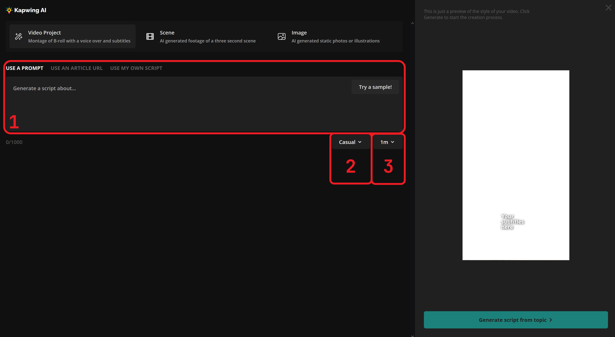 Guide showing how to generate a prompt for a narrator trend TikTok video. 