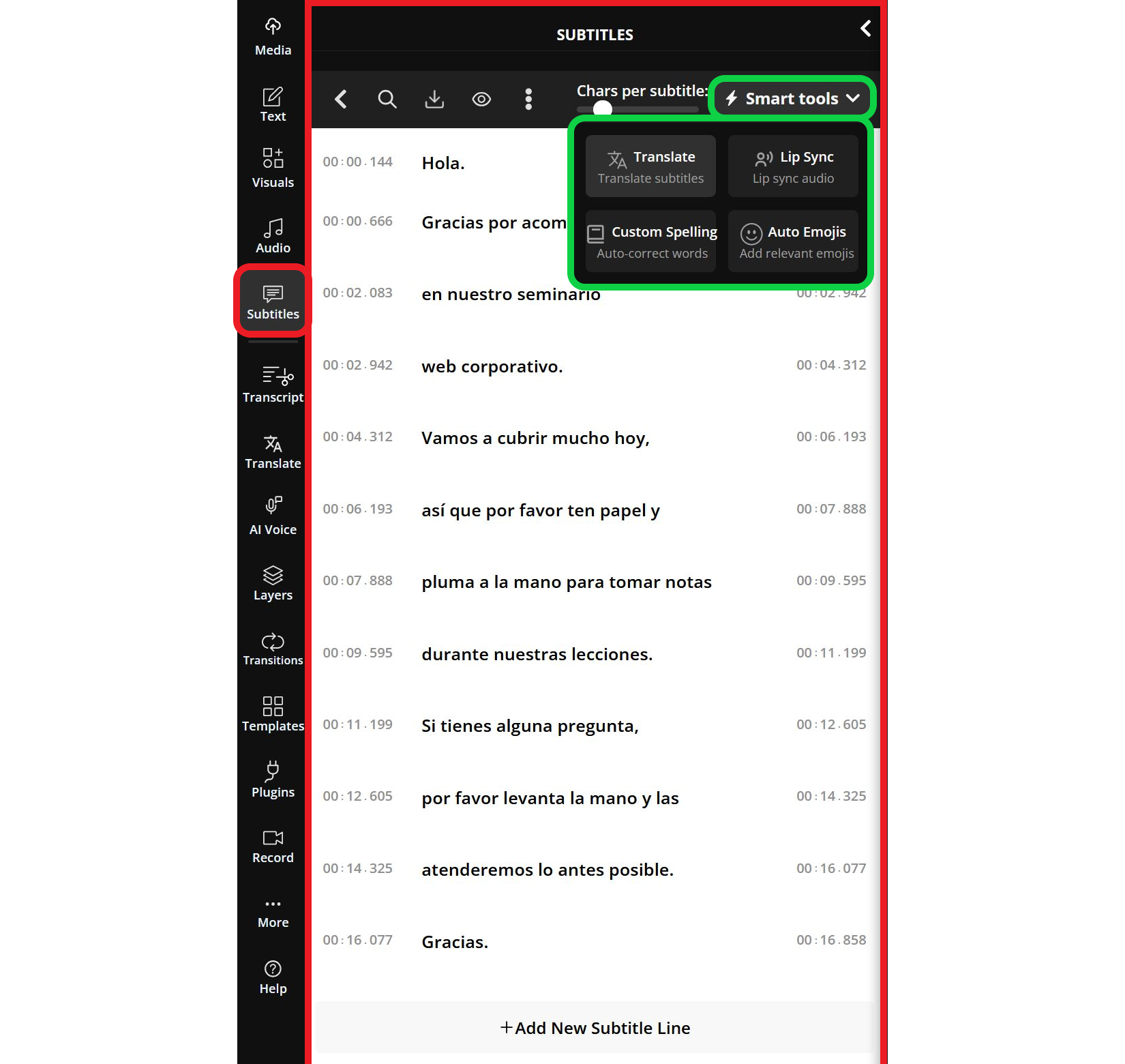 Guide showing how to use Smart tools after dubbing a video with AI. 