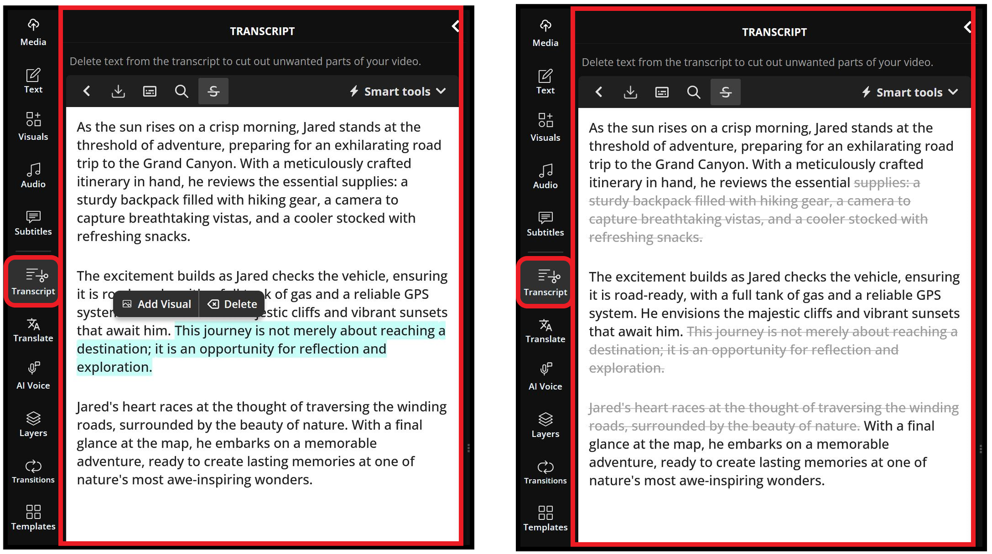 Guide showing how to remove narrated audio from a narrator trend video. 