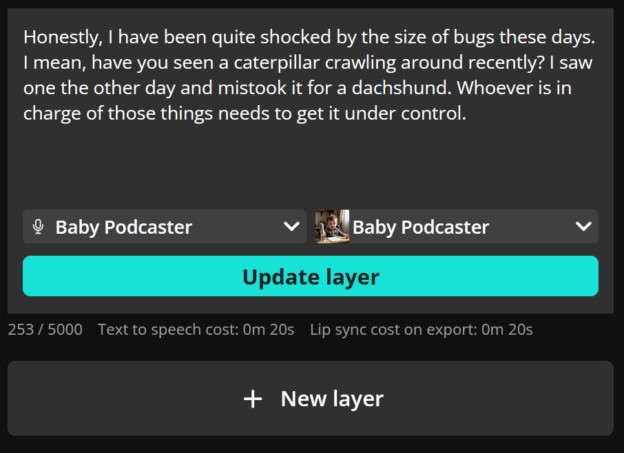 Guide showing how to make your AI baby podcaster read a script. 