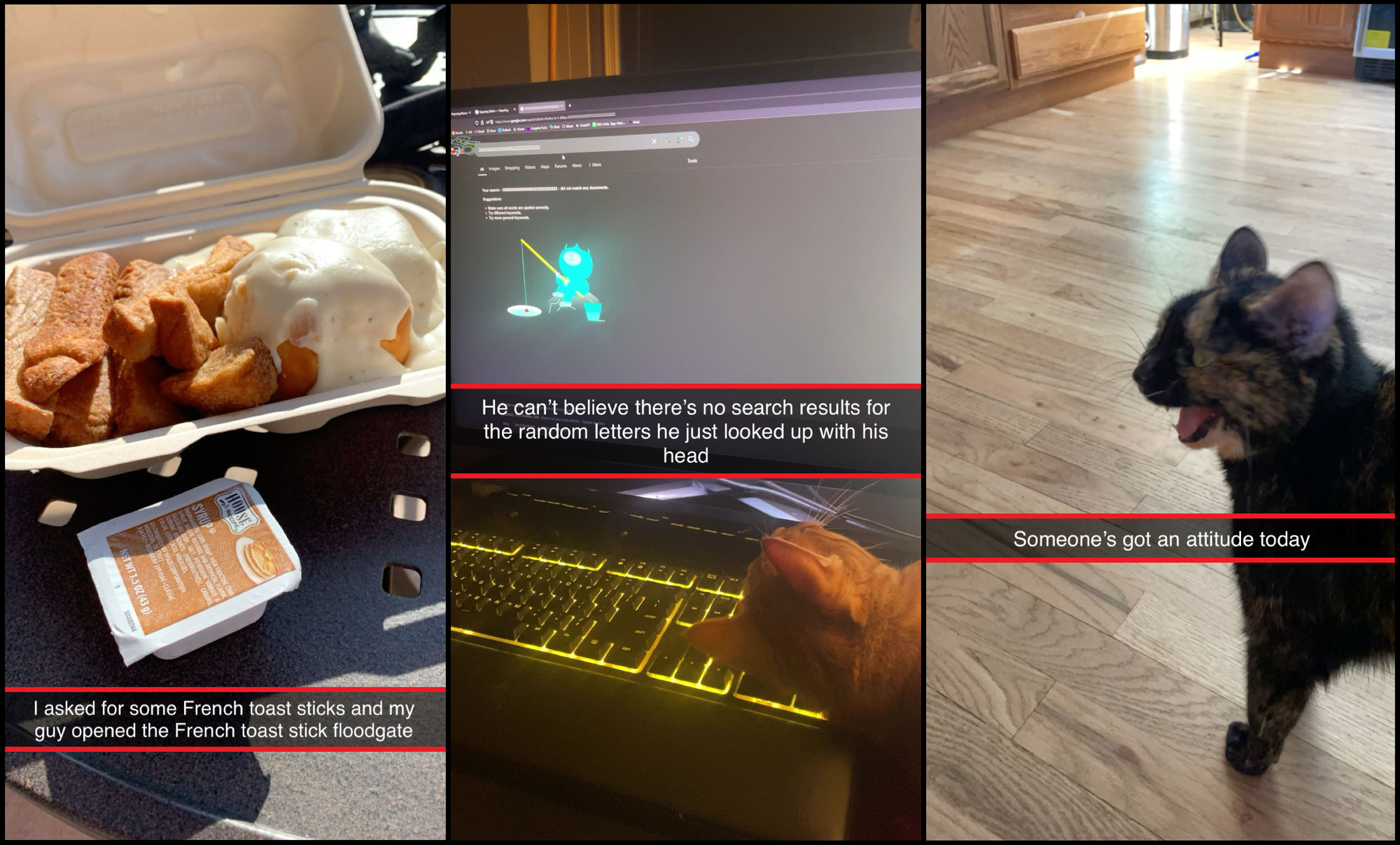 Three side-by-side images showing Snapchat's default text font. 