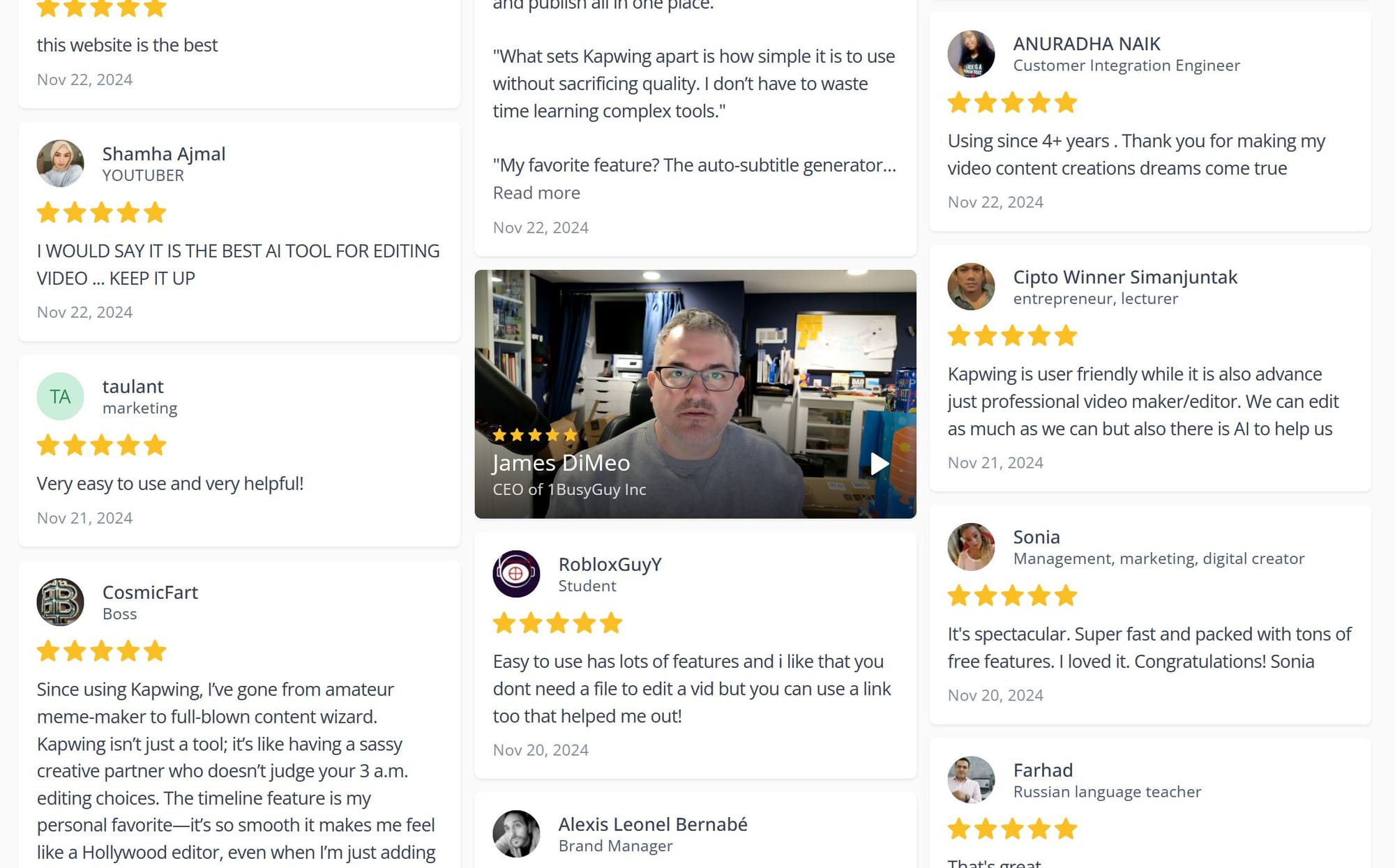 Example video review standing out among text reviews. 